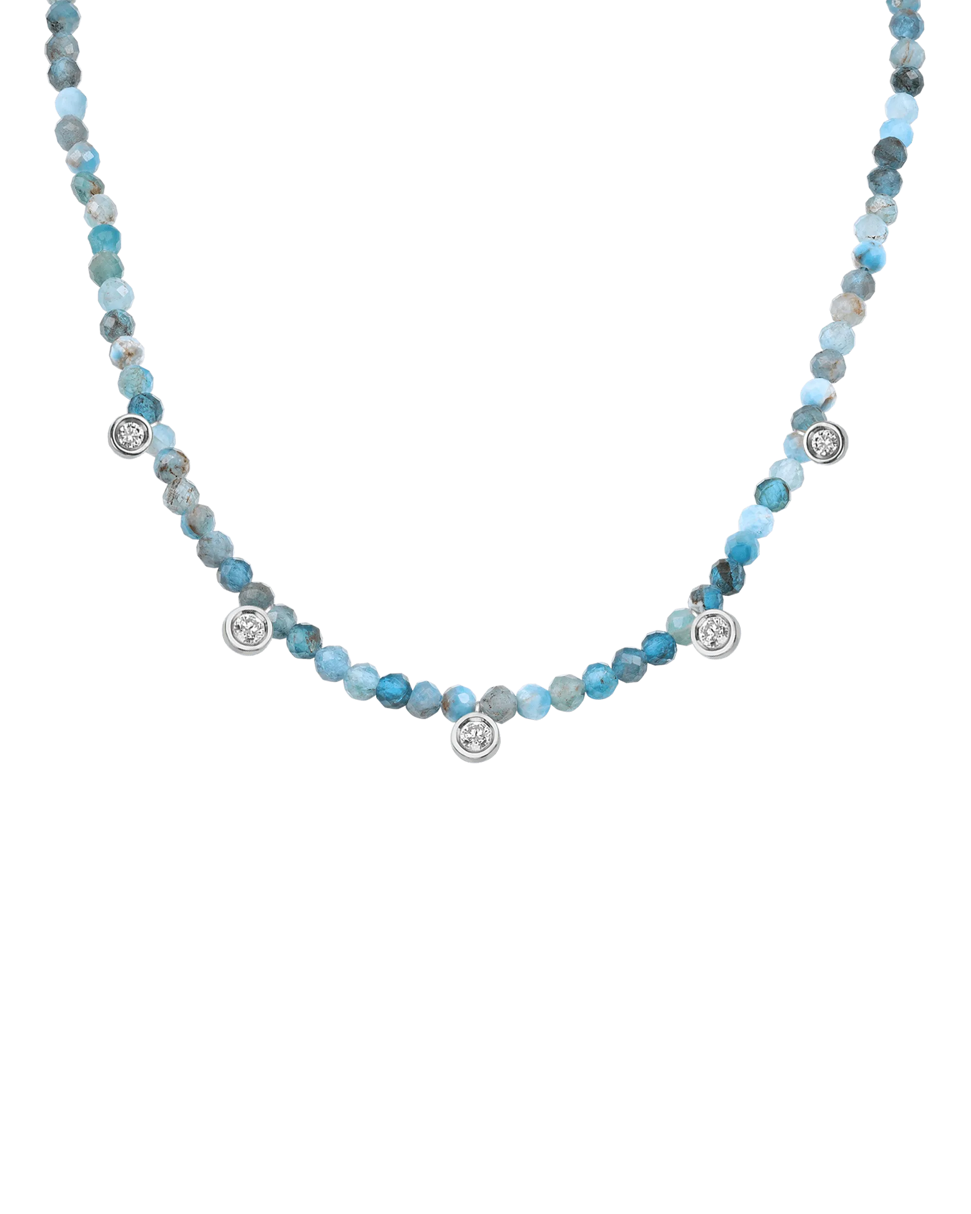 Jade Gemstone & Five diamonds Necklace - 14K White Gold