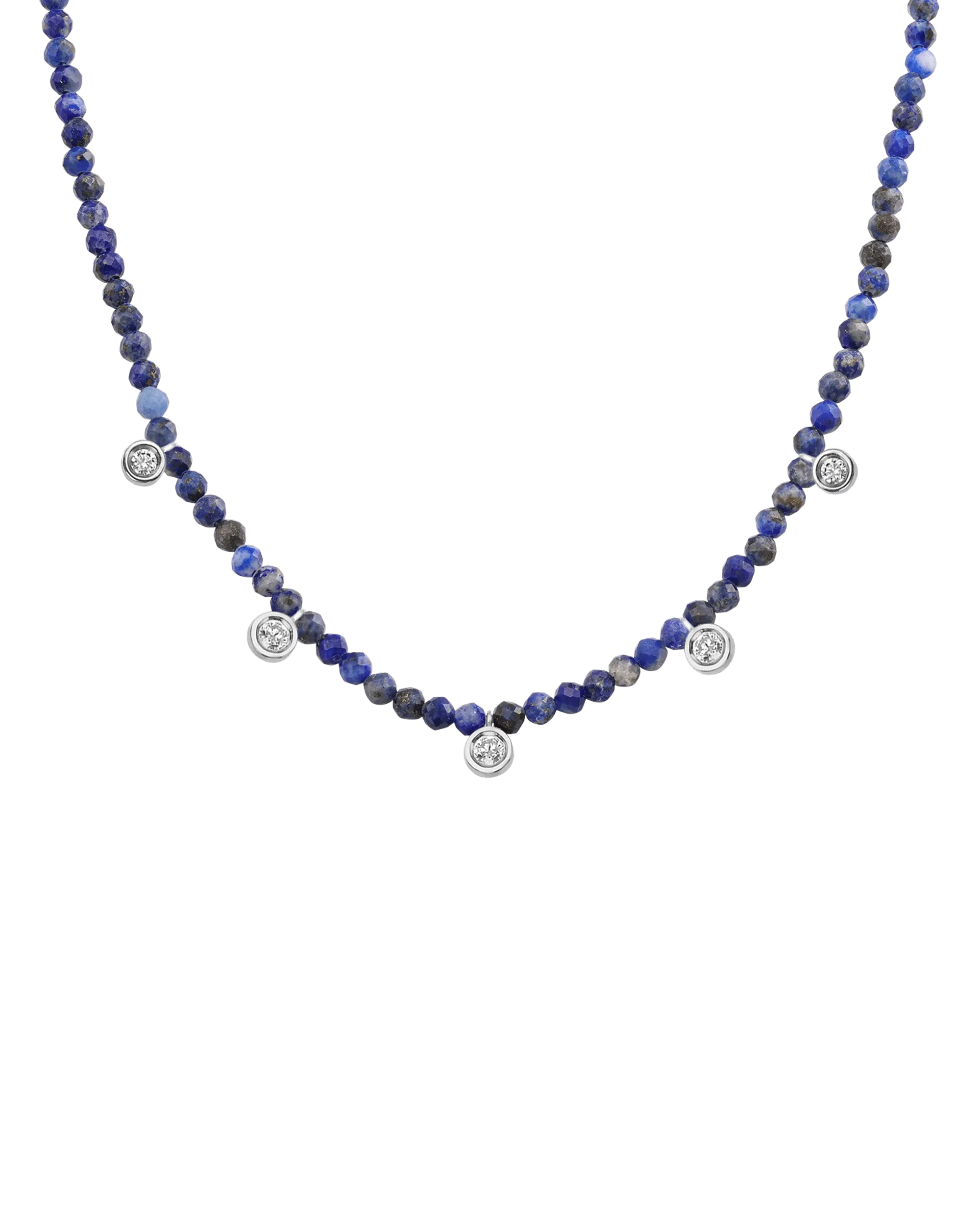 Jade Gemstone & Five diamonds Necklace - 14K White Gold
