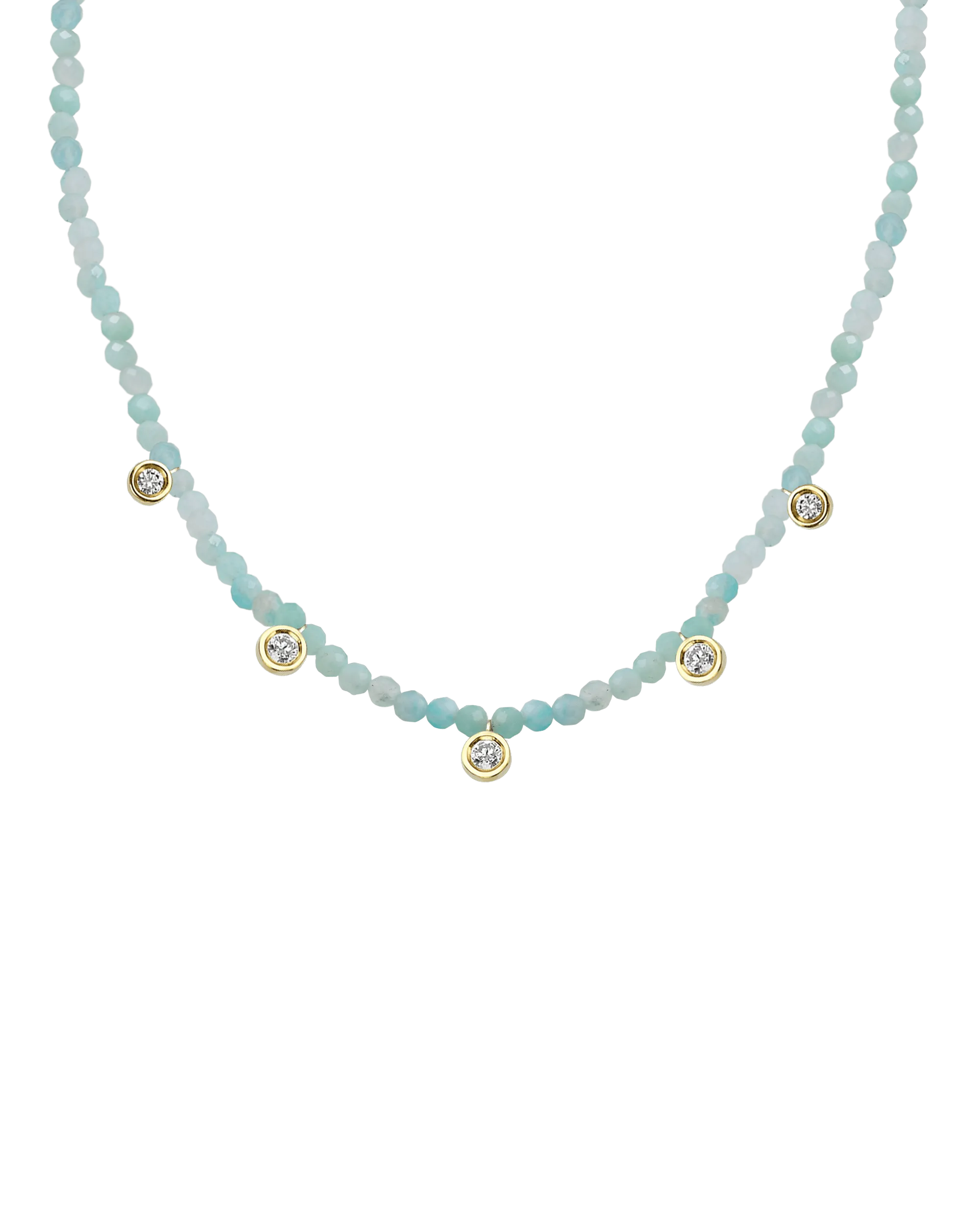 Jade Gemstone & Five diamonds Necklace - 14K White Gold