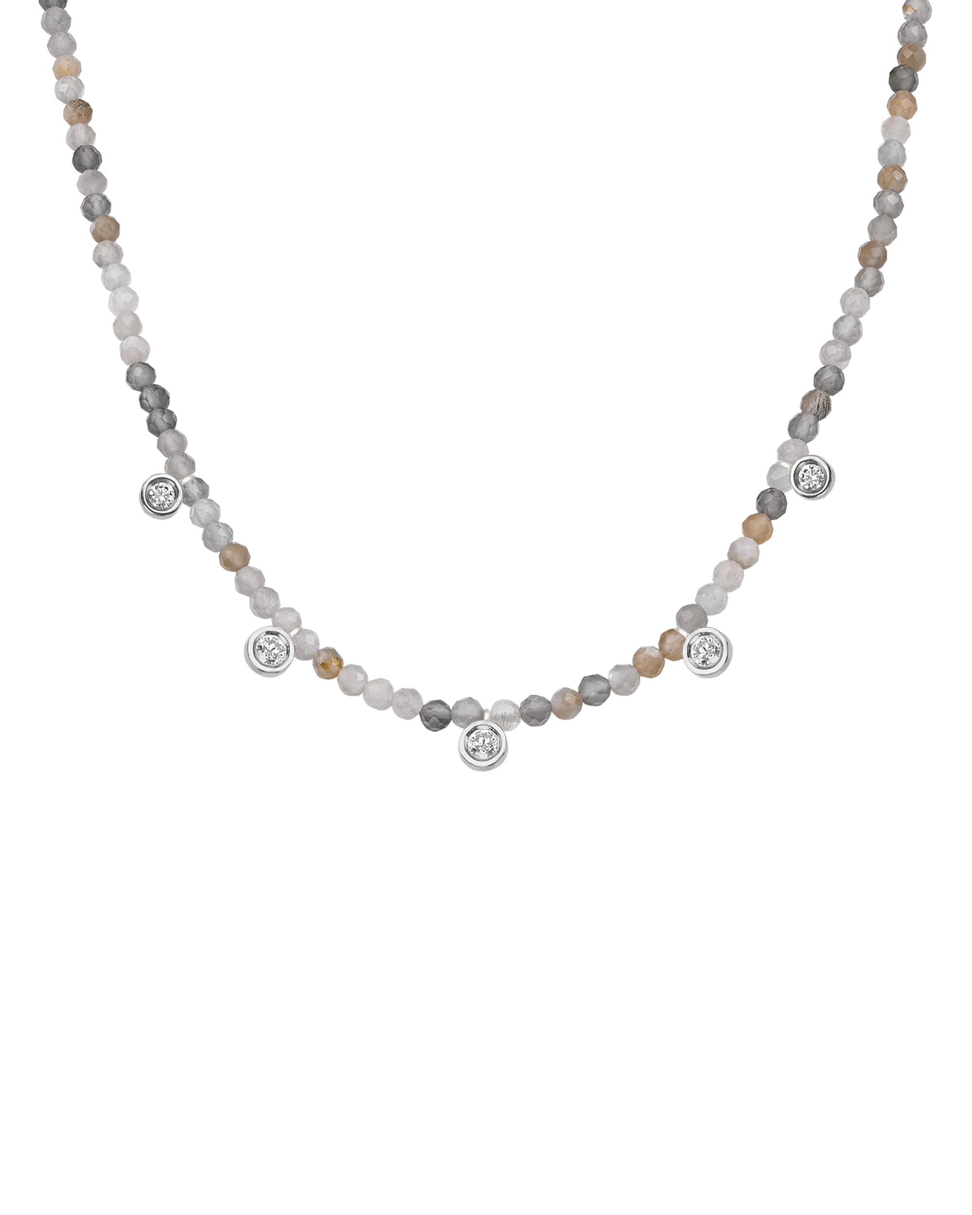 Jade Gemstone & Five diamonds Necklace - 14K White Gold
