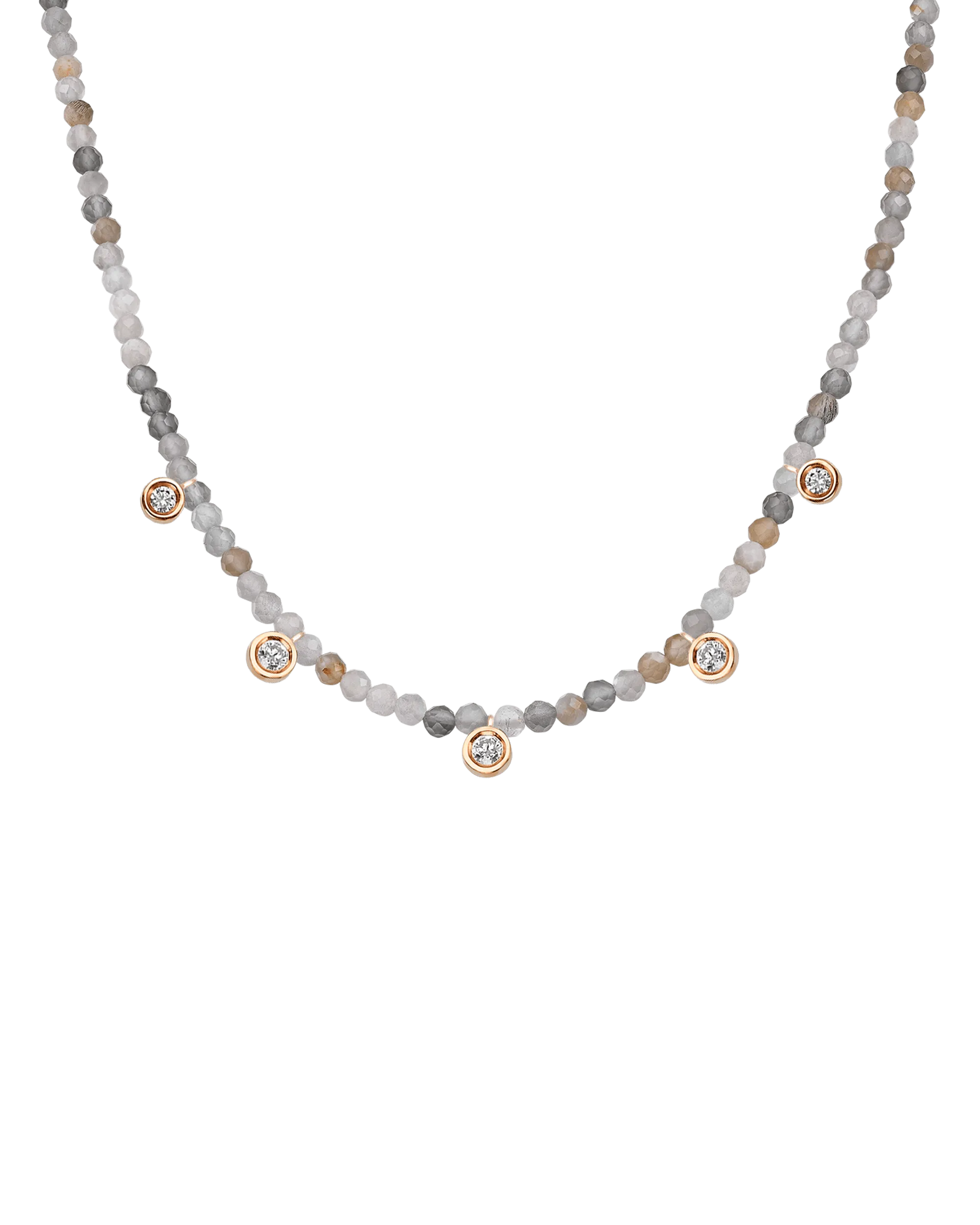 Jade Gemstone & Five diamonds Necklace - 14K White Gold