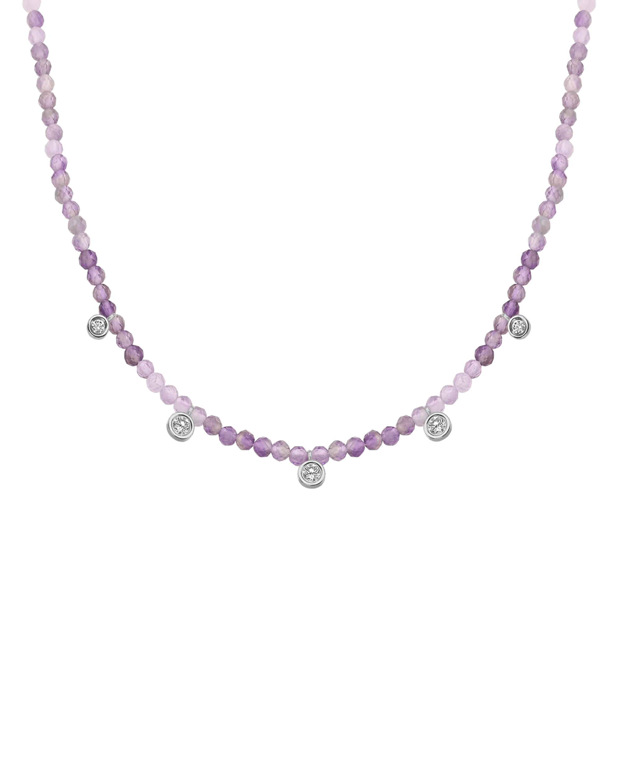 Jade Gemstone & Five diamonds Necklace - 14K White Gold