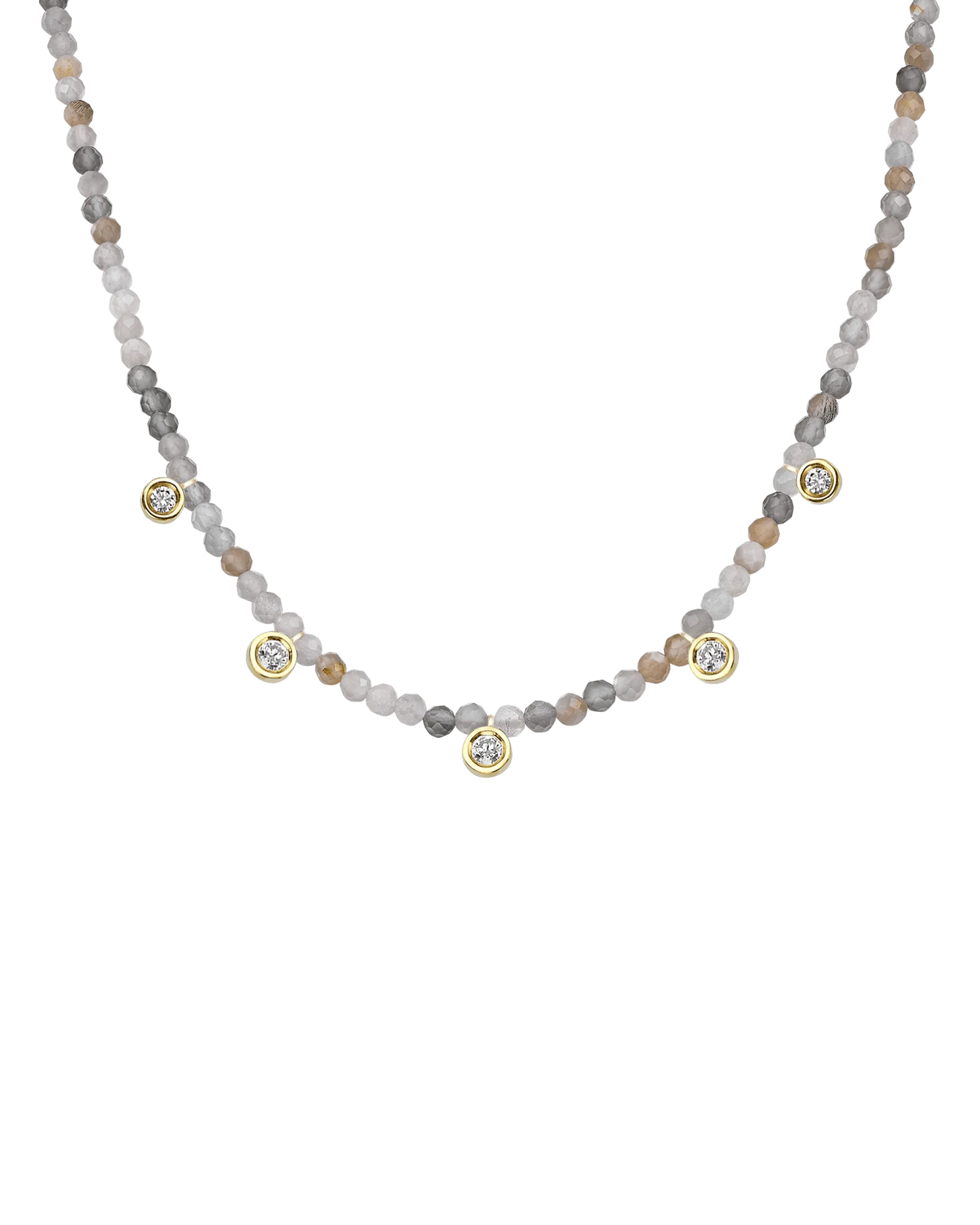Jade Gemstone & Five diamonds Necklace - 14K White Gold