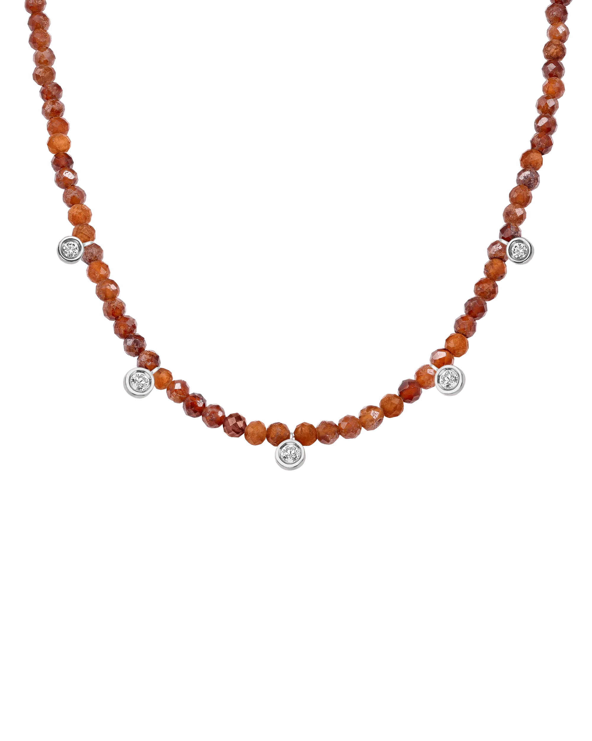 Jade Gemstone & Five diamonds Necklace - 14K White Gold