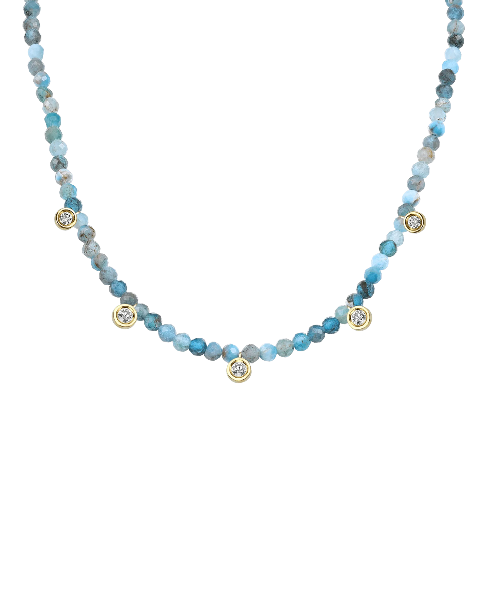 Jade Gemstone & Five diamonds Necklace - 14K White Gold