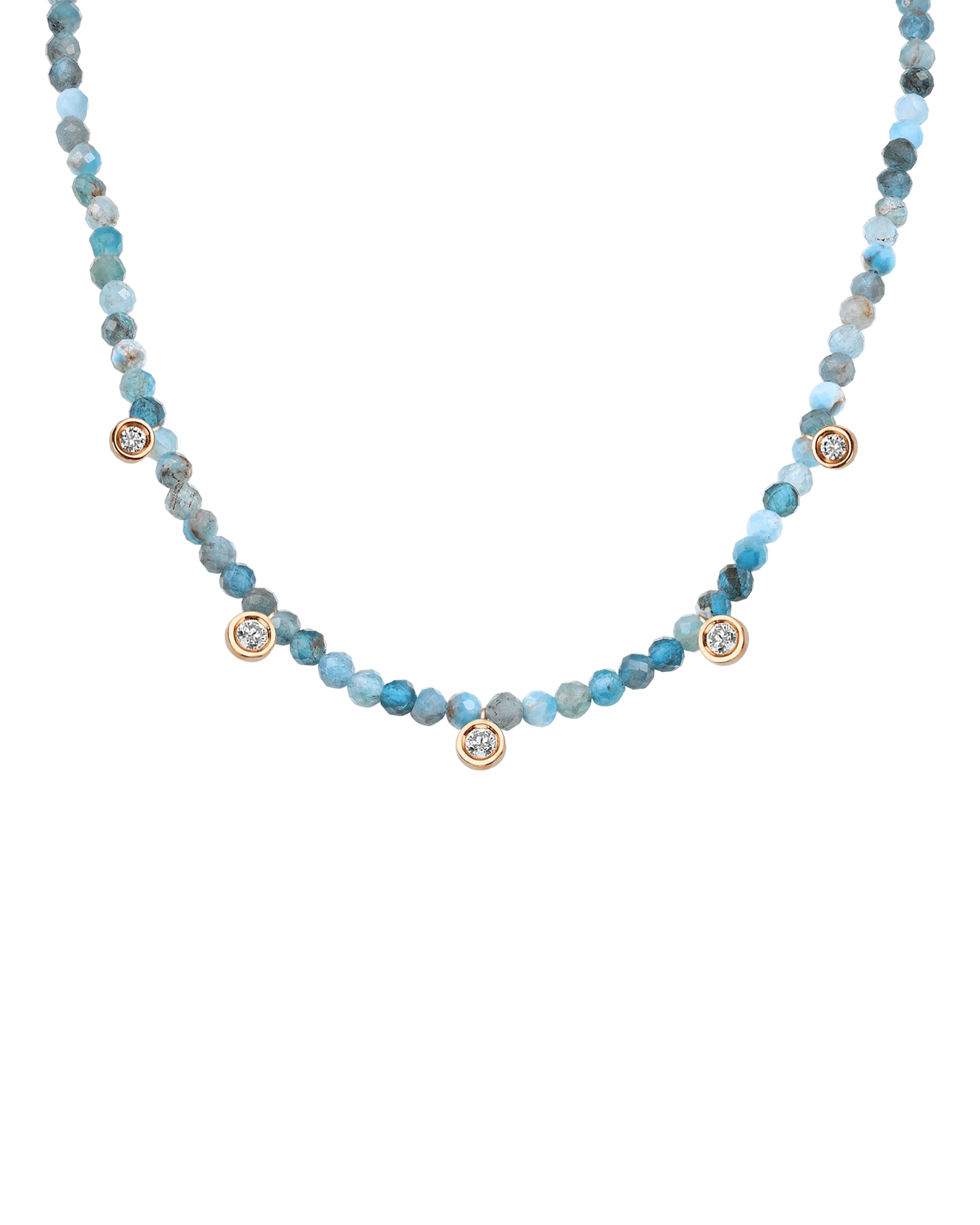 Jade Gemstone & Five diamonds Necklace - 14K White Gold