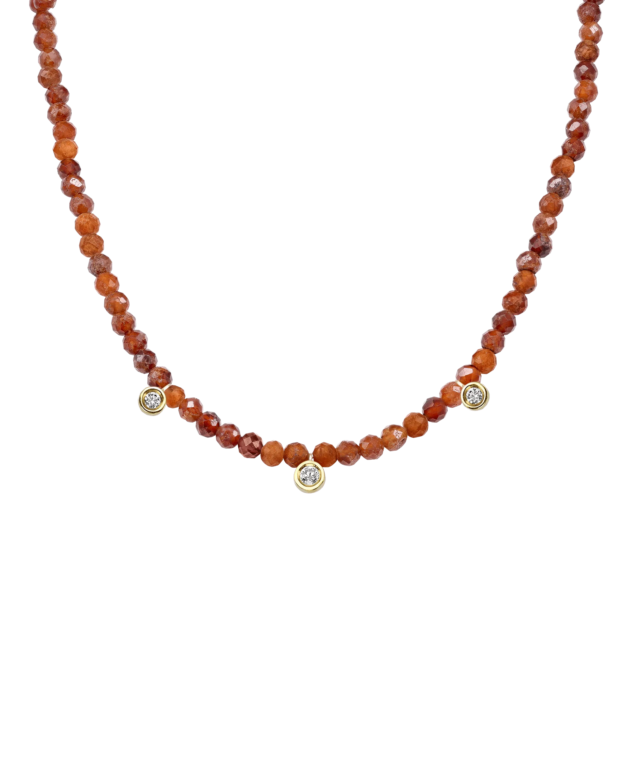 Jade Gemstone & Three diamonds Necklace - 14K Yellow Gold