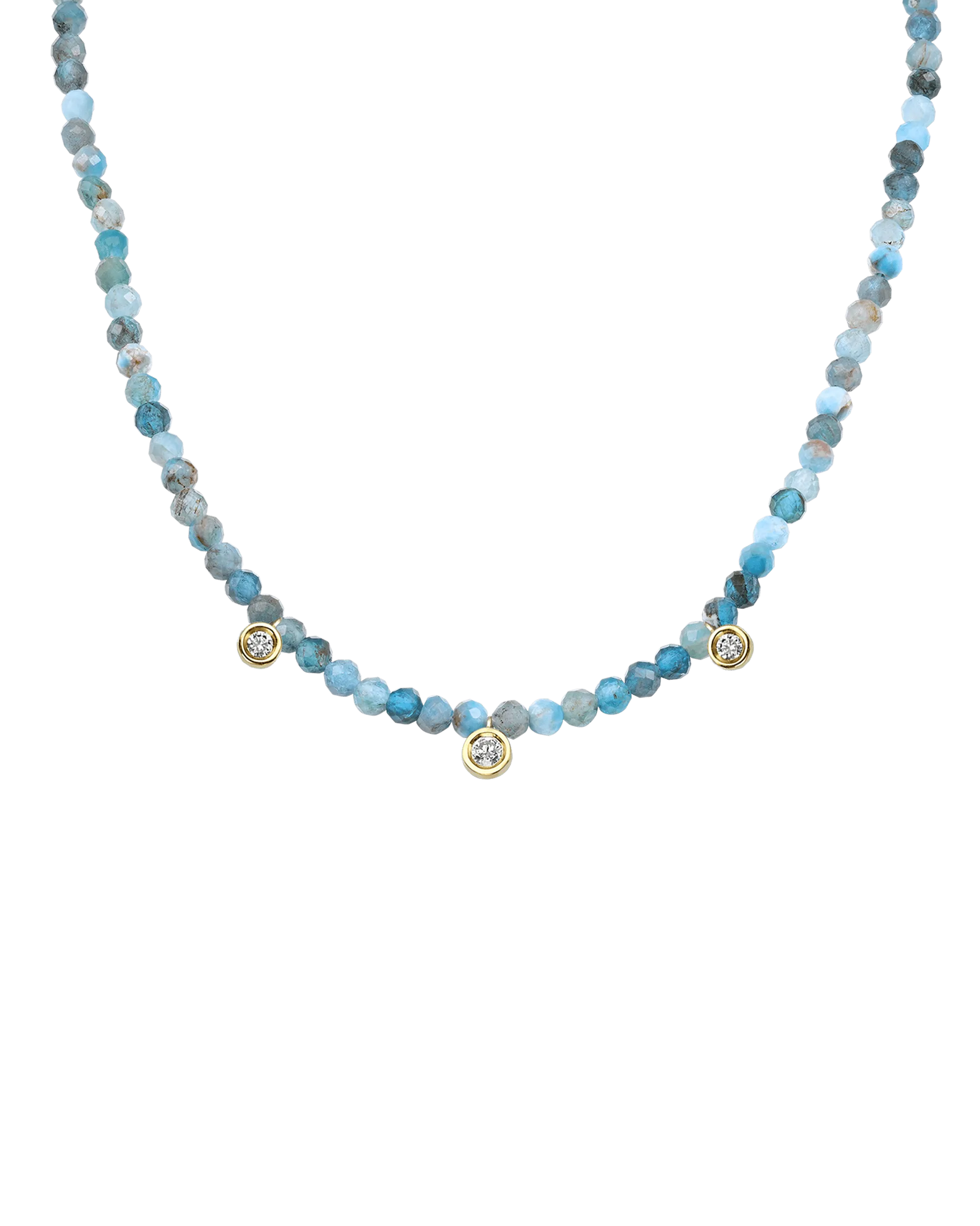 Jade Gemstone & Three diamonds Necklace - 14K Yellow Gold