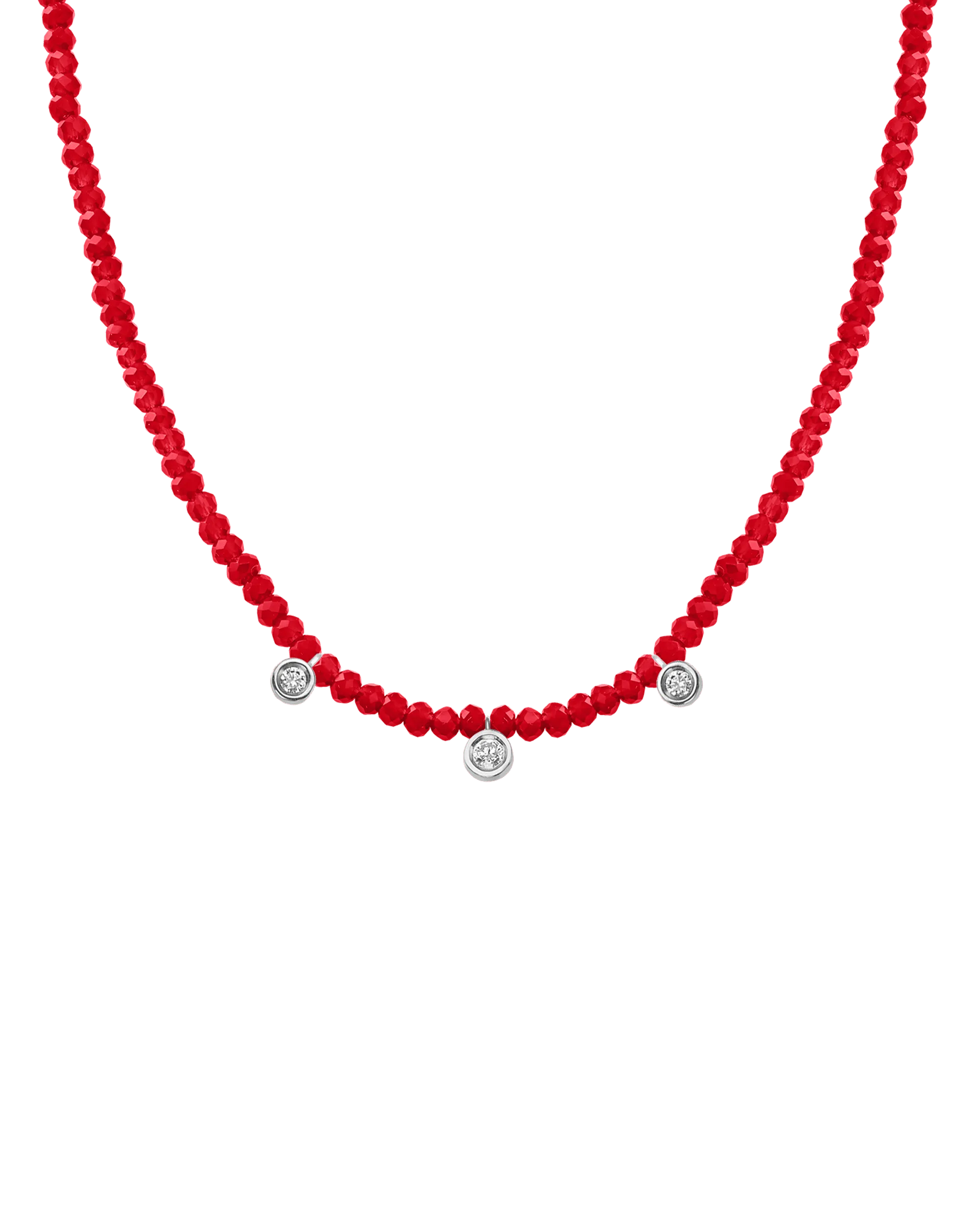 Jade Gemstone & Three diamonds Necklace - 14K Yellow Gold