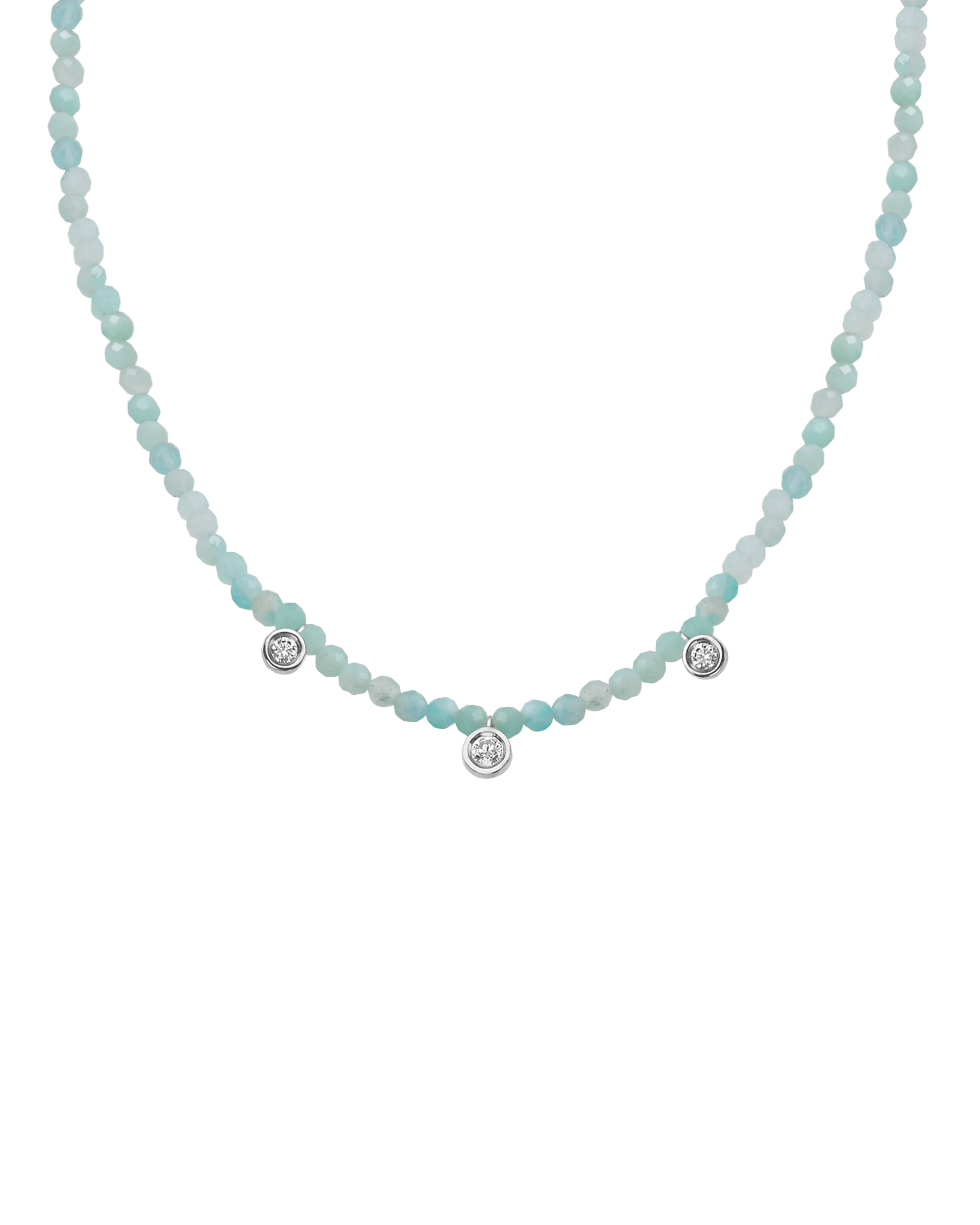Jade Gemstone & Three diamonds Necklace - 14K Yellow Gold