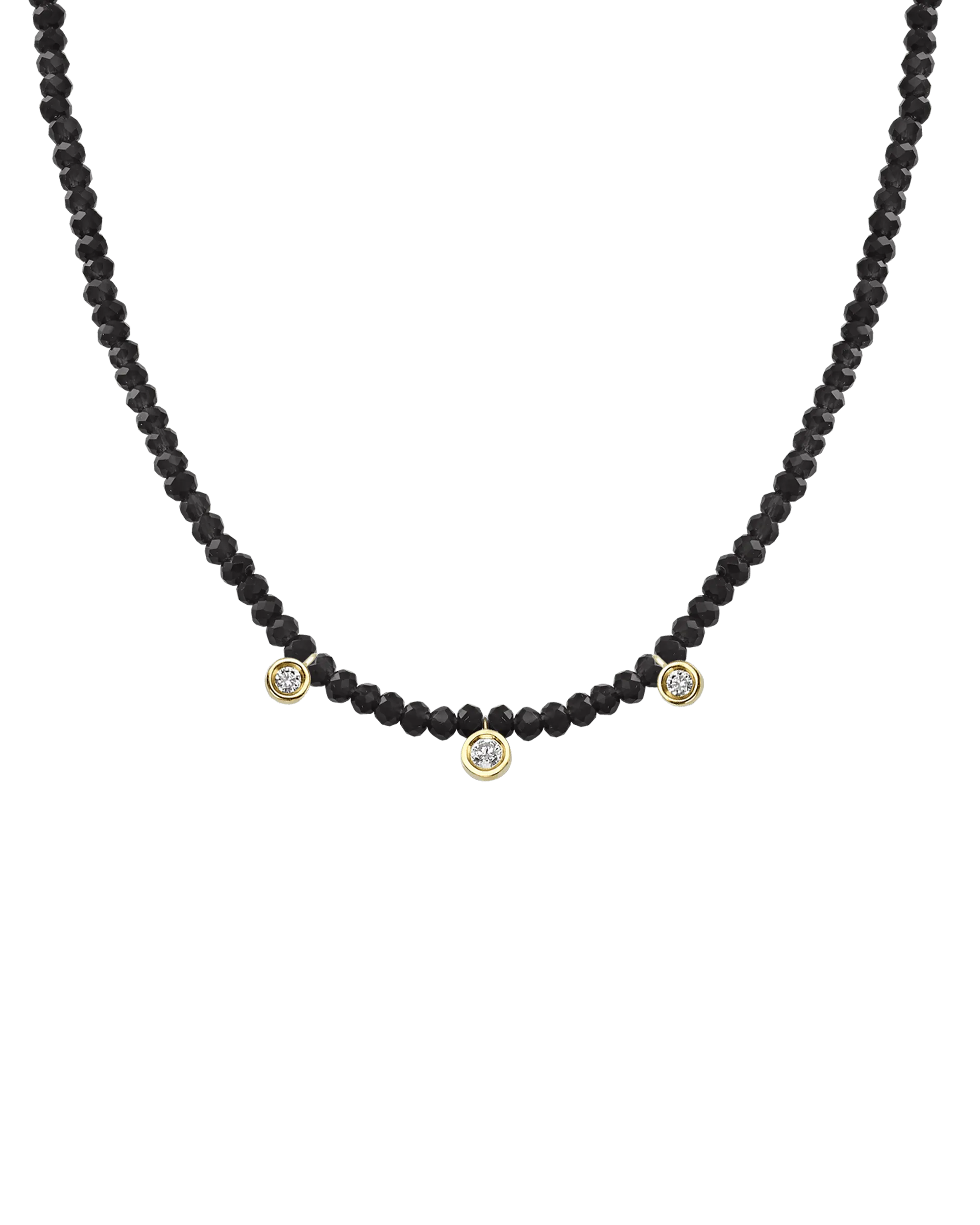Jade Gemstone & Three diamonds Necklace - 14K Yellow Gold
