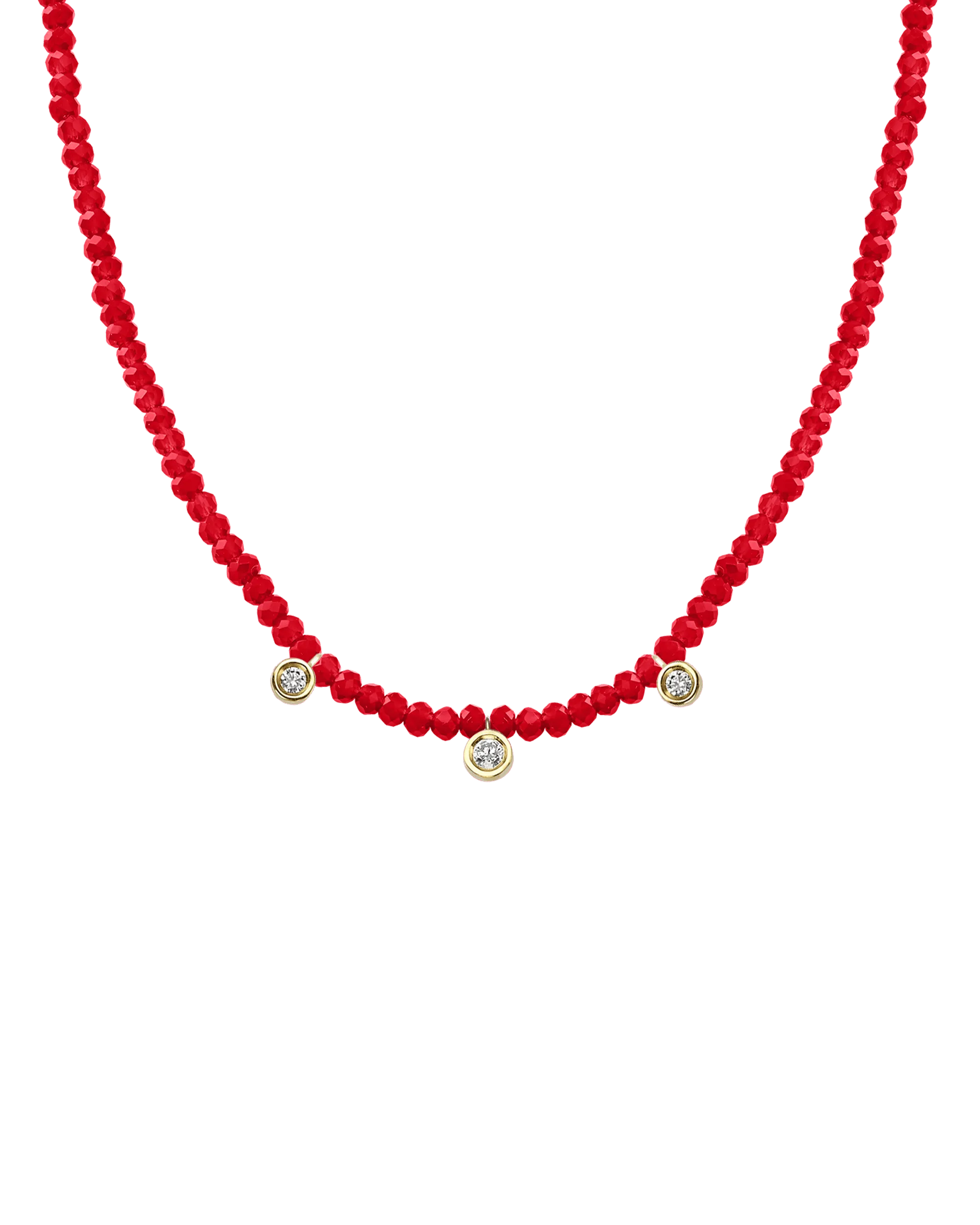 Jade Gemstone & Three diamonds Necklace - 14K Yellow Gold