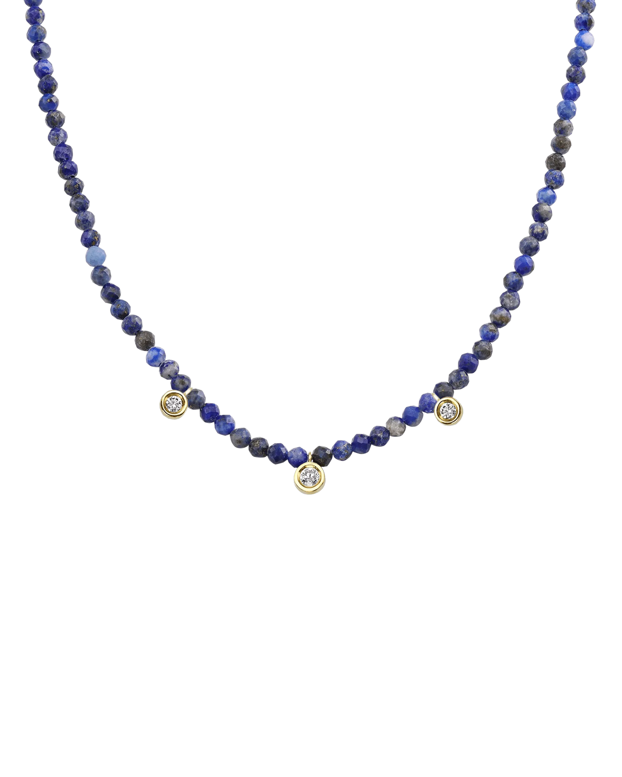 Jade Gemstone & Three diamonds Necklace - 14K Yellow Gold