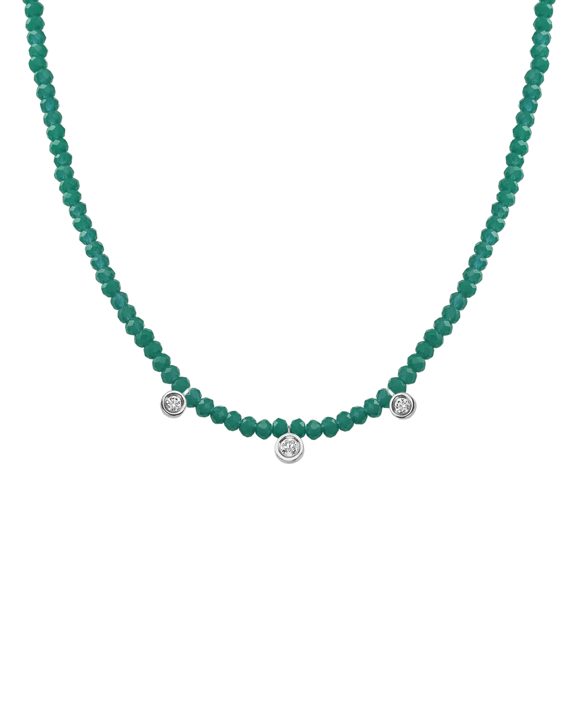 Jade Gemstone & Three diamonds Necklace - 14K Yellow Gold