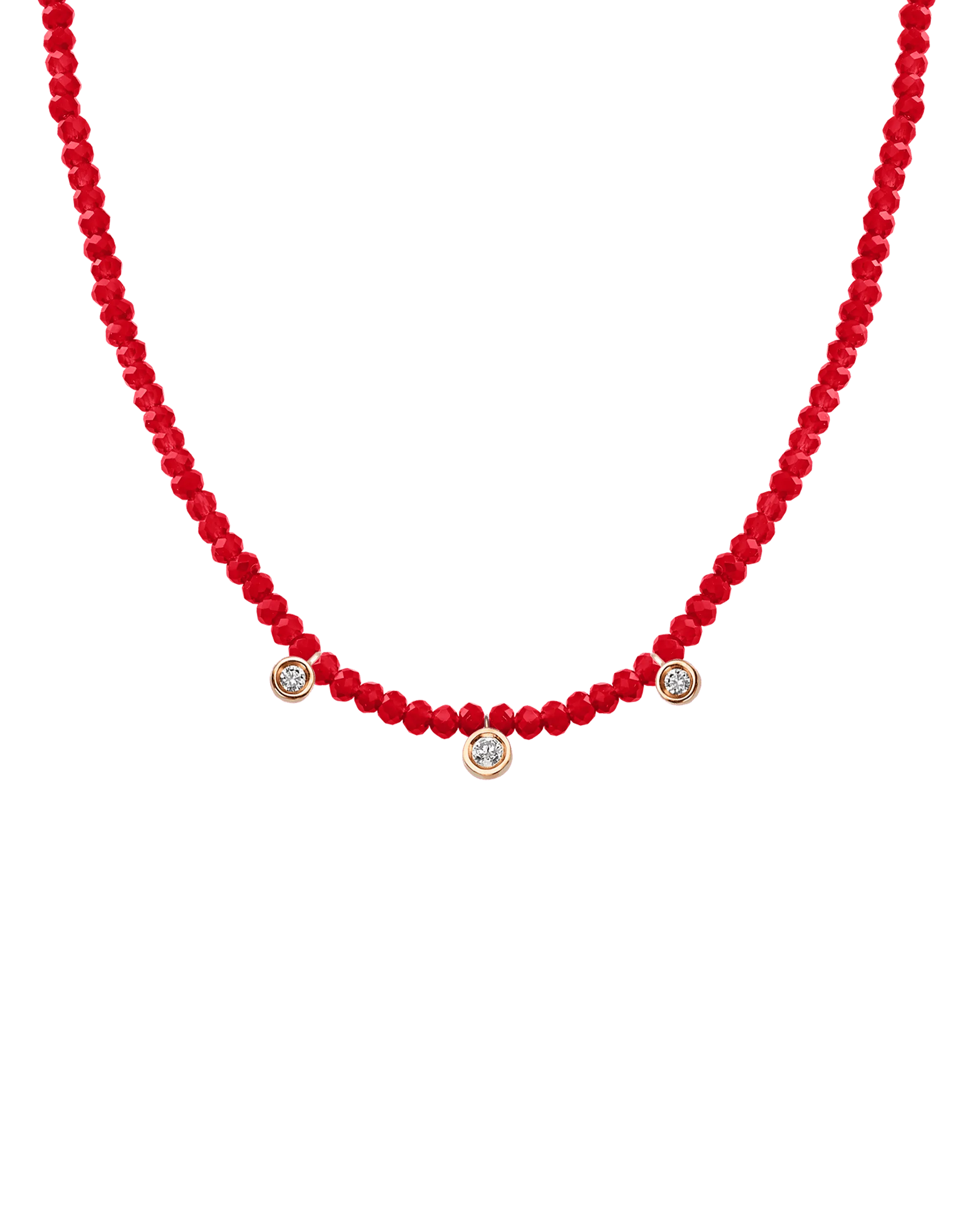 Jade Gemstone & Three diamonds Necklace - 14K Yellow Gold