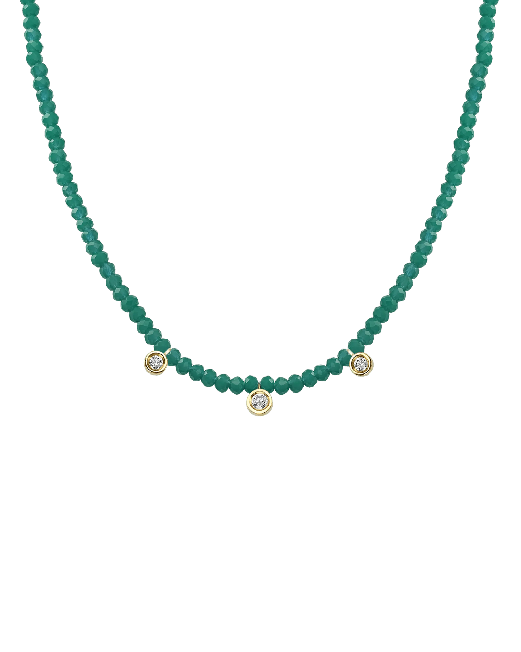 Jade Gemstone & Three diamonds Necklace - 14K Yellow Gold