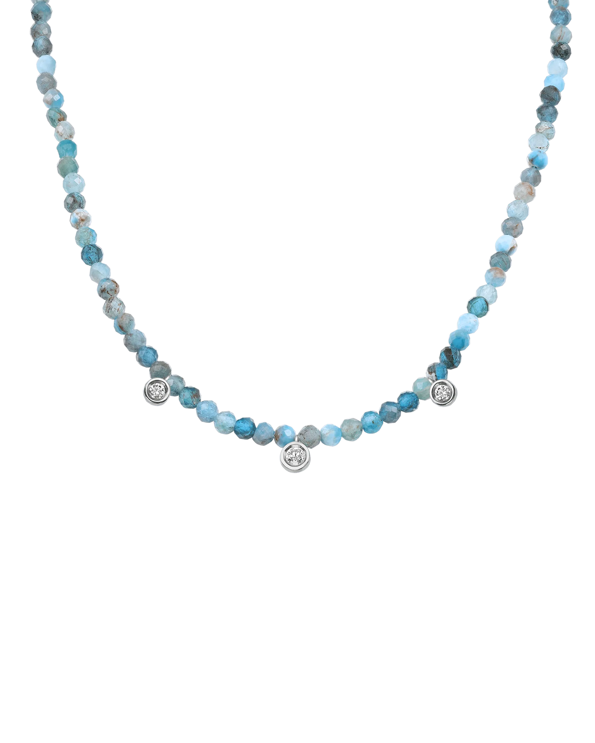 Jade Gemstone & Three diamonds Necklace - 14K Yellow Gold
