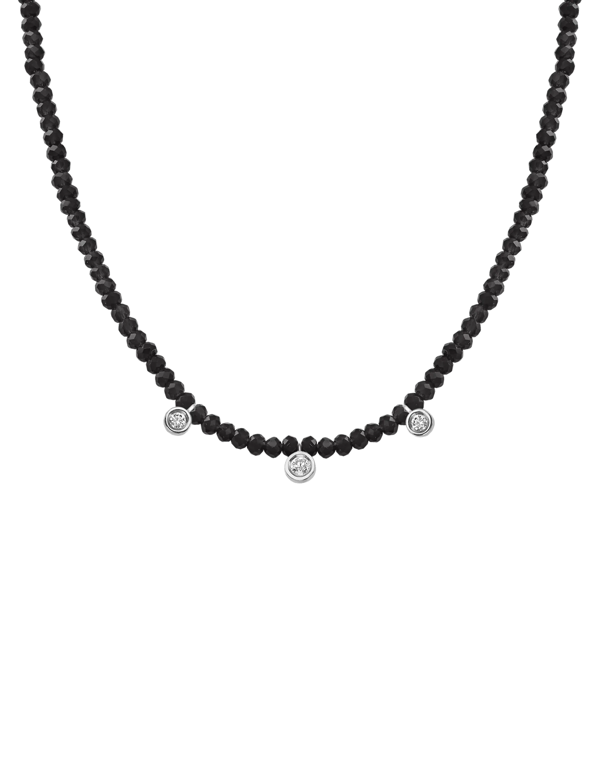 Jade Gemstone & Three diamonds Necklace - 14K Yellow Gold