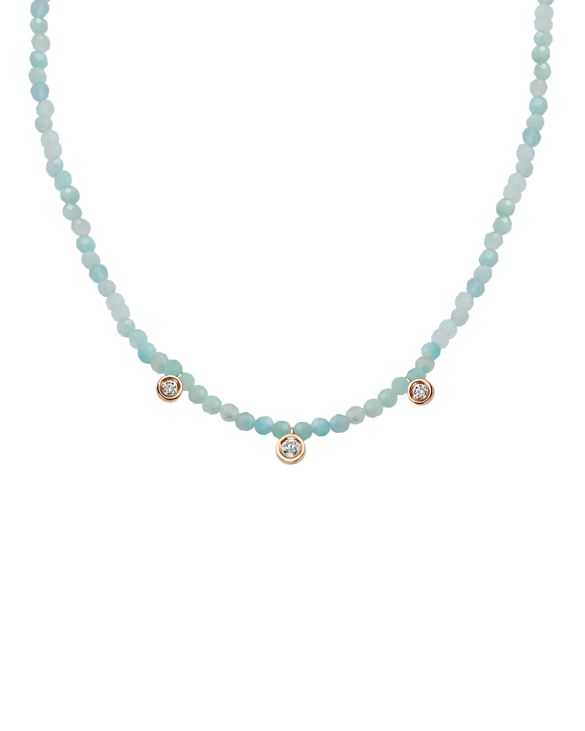 Jade Gemstone & Three diamonds Necklace - 14K Yellow Gold