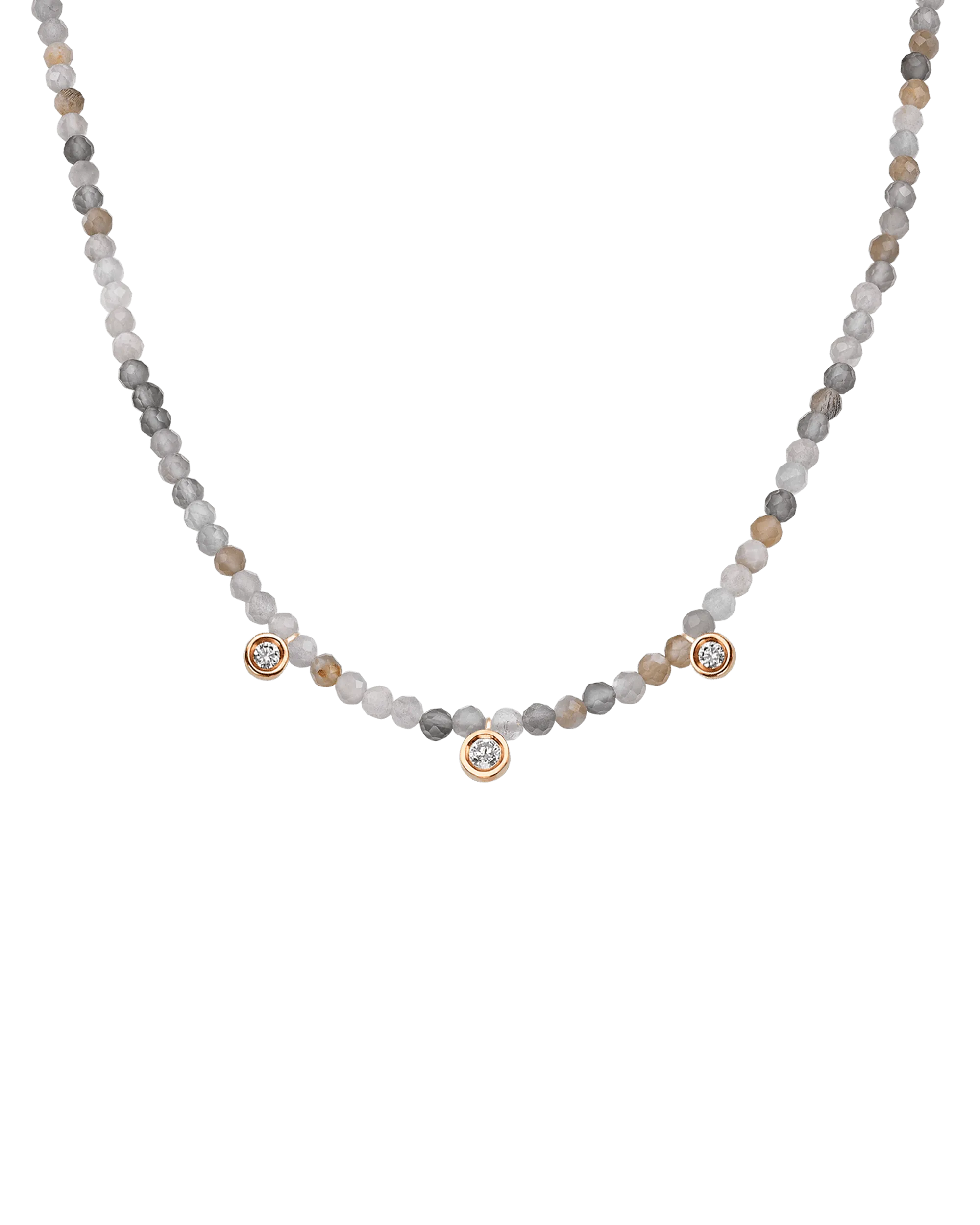 Jade Gemstone & Three diamonds Necklace - 14K Yellow Gold