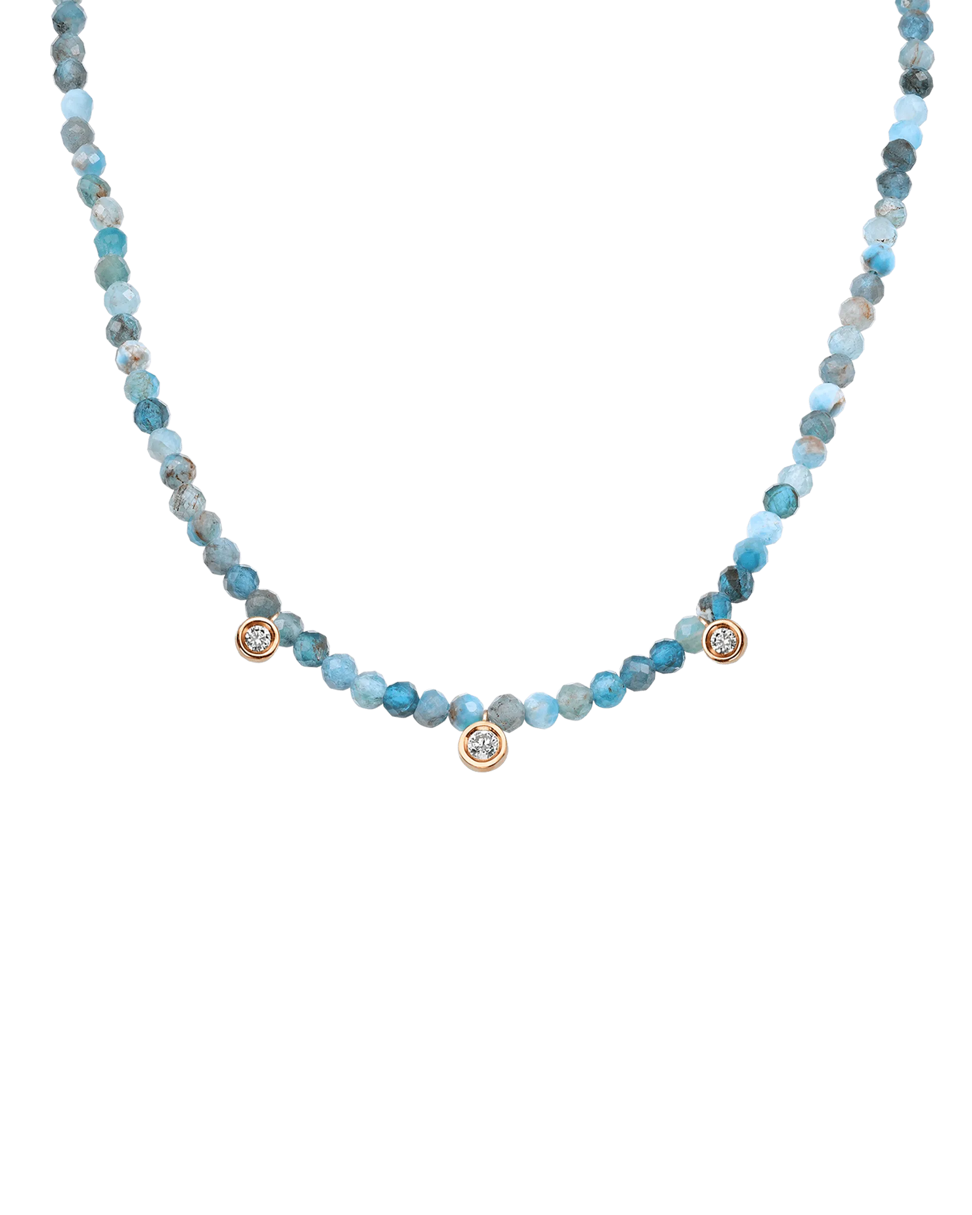 Jade Gemstone & Three diamonds Necklace - 14K Yellow Gold