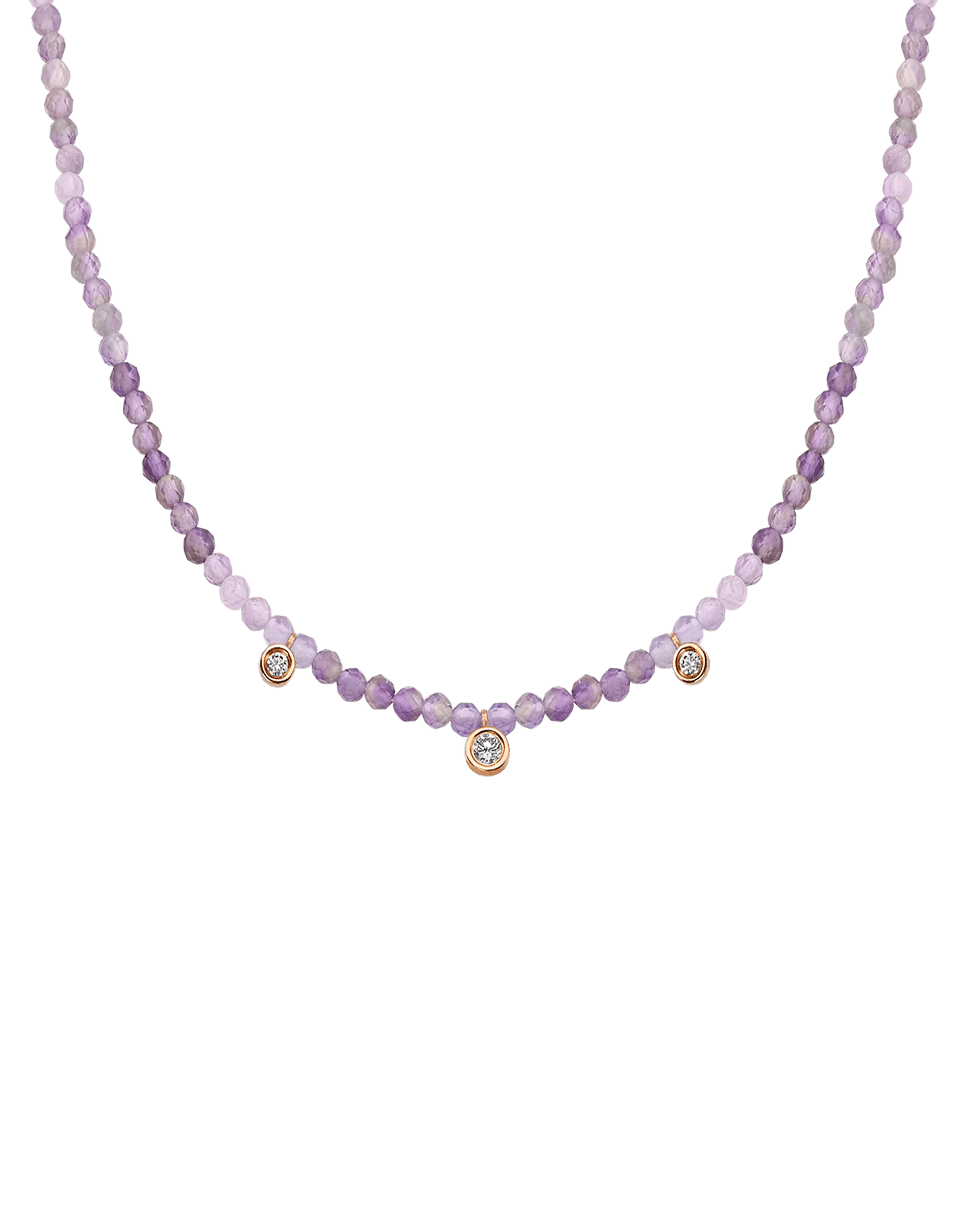 Jade Gemstone & Three diamonds Necklace - 14K Yellow Gold