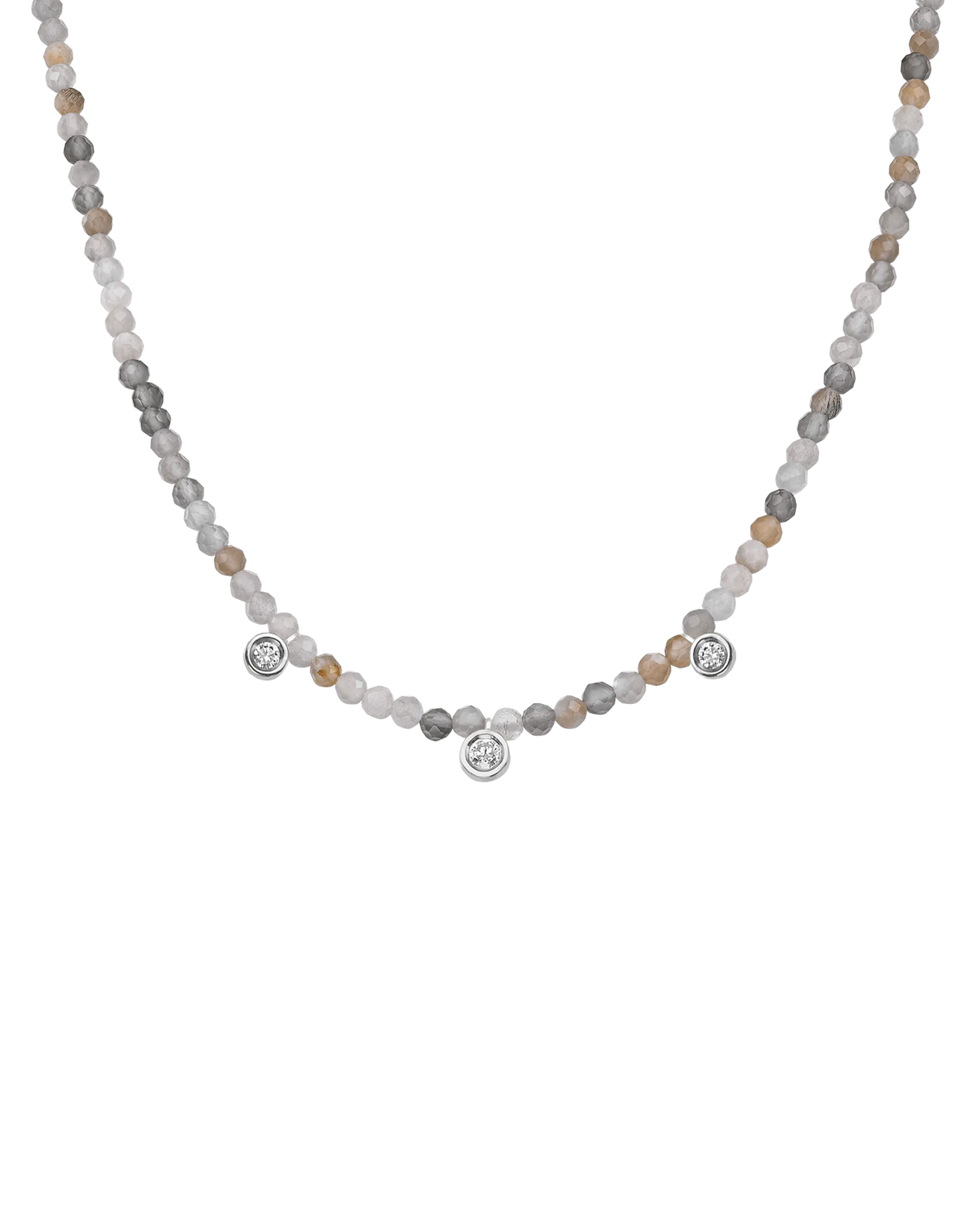 Jade Gemstone & Three diamonds Necklace - 14K Yellow Gold