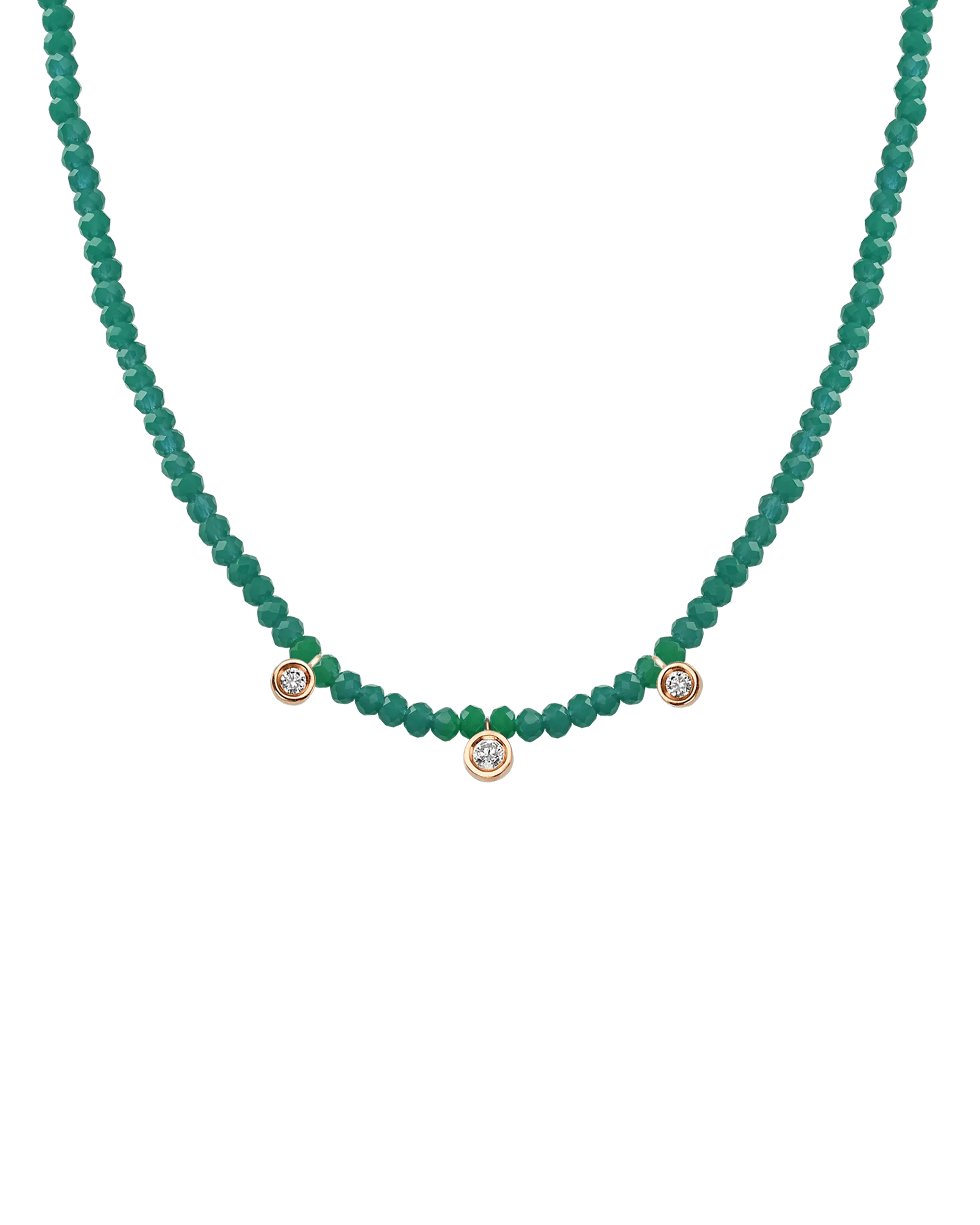 Jade Gemstone & Three diamonds Necklace - 14K Yellow Gold