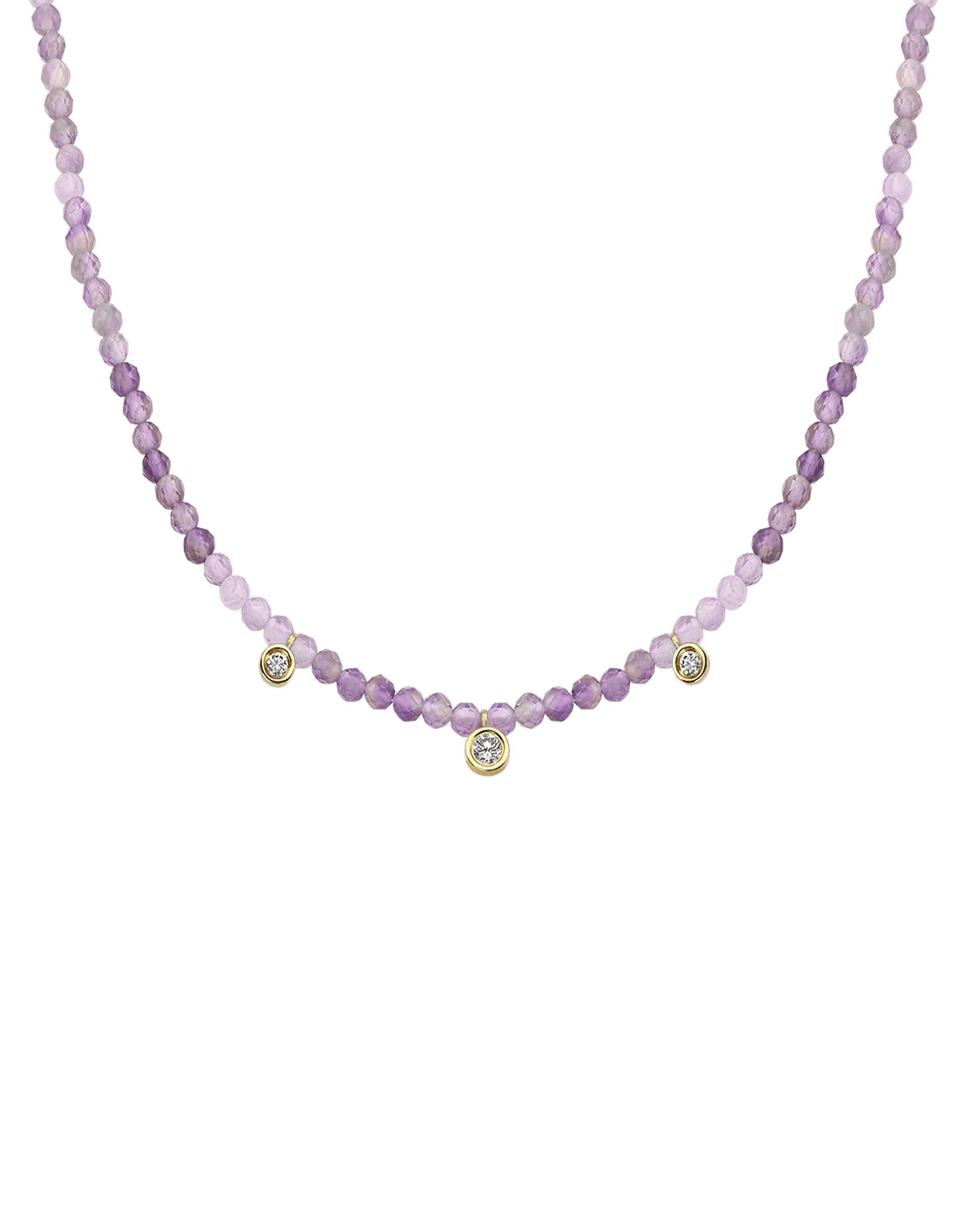 Jade Gemstone & Three diamonds Necklace - 14K Yellow Gold