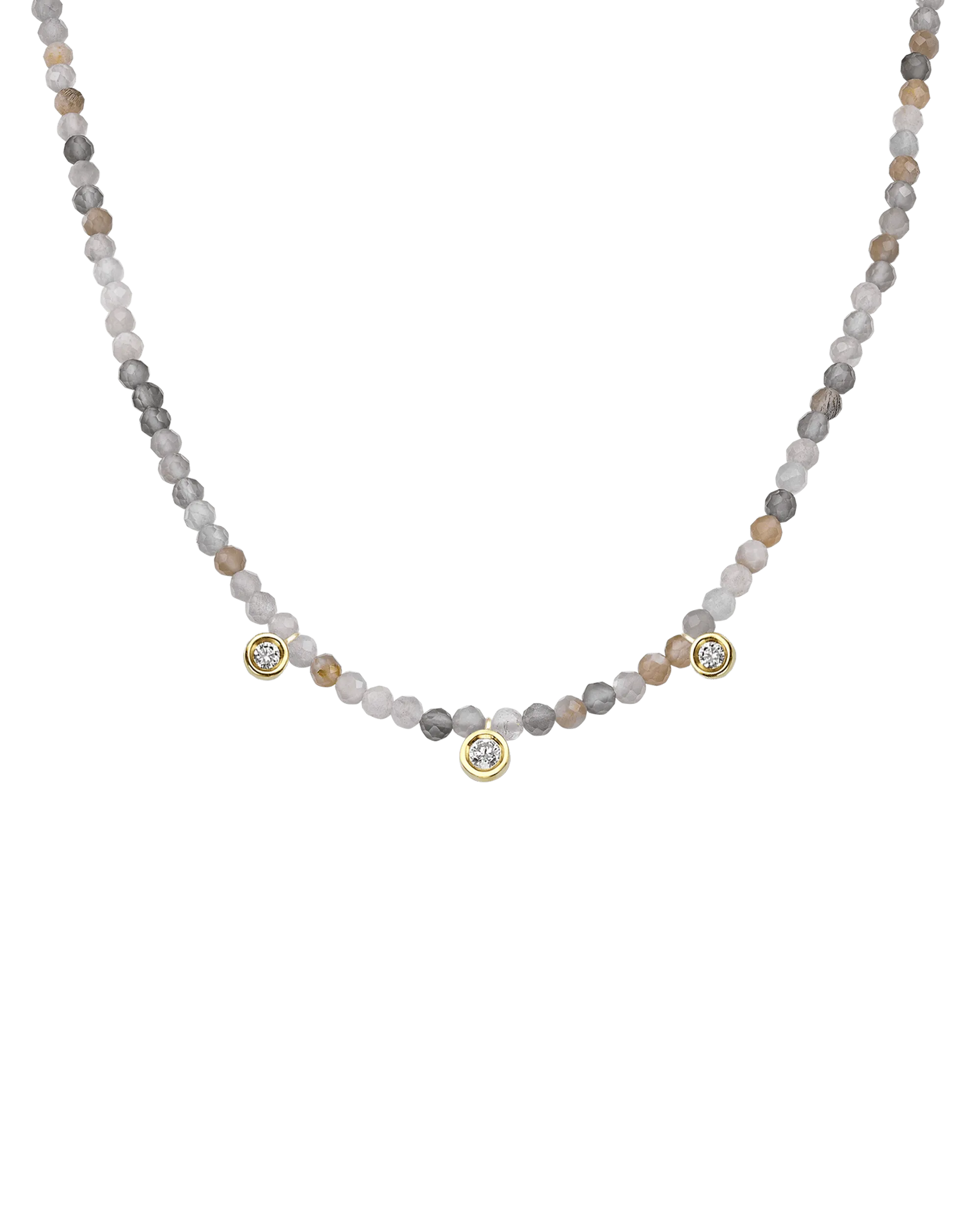 Jade Gemstone & Three diamonds Necklace - 14K Yellow Gold