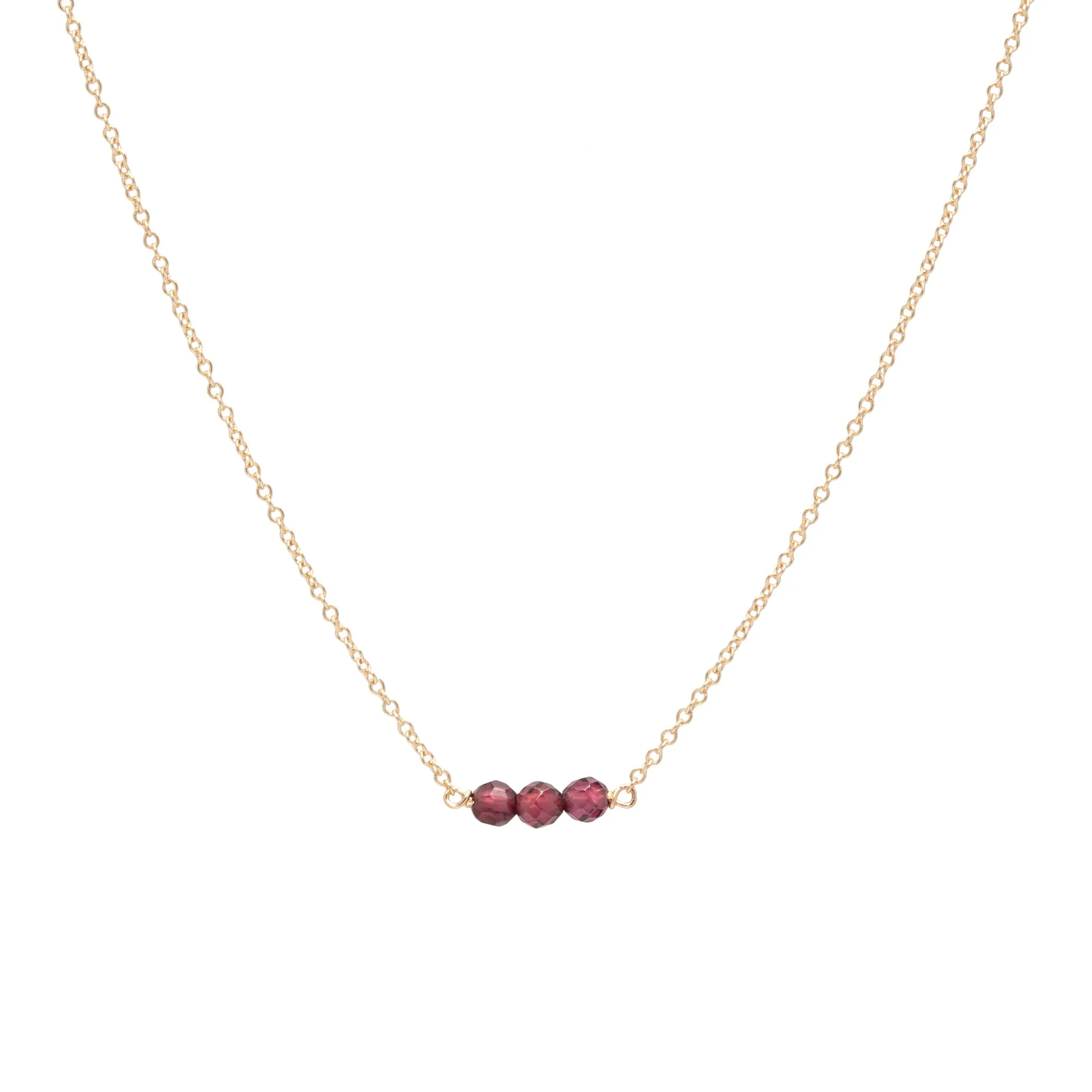 January Birthstone Three Gem Necklace with Facceted Garnets