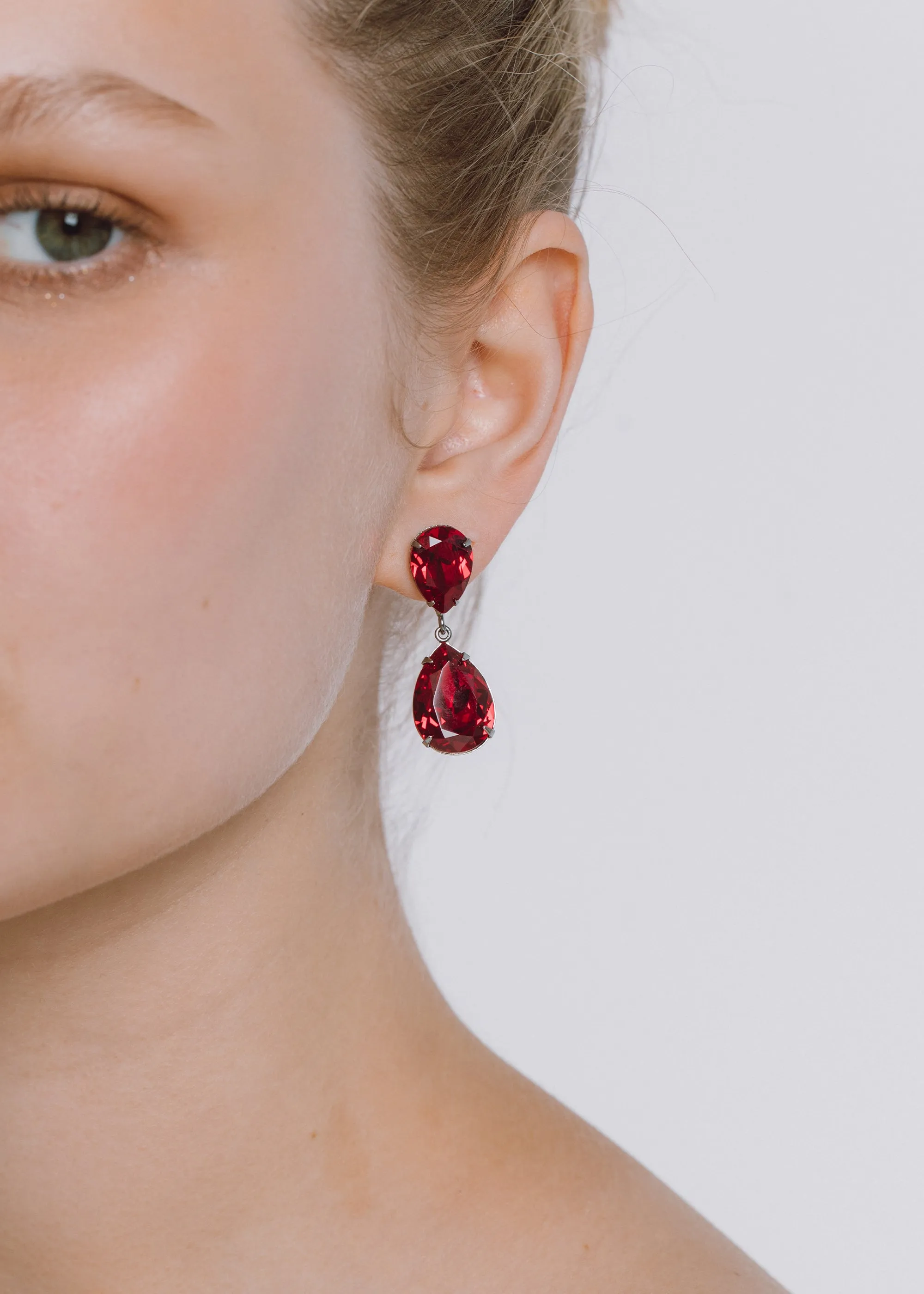 Judy Earrings -- Gunmetal Ruby