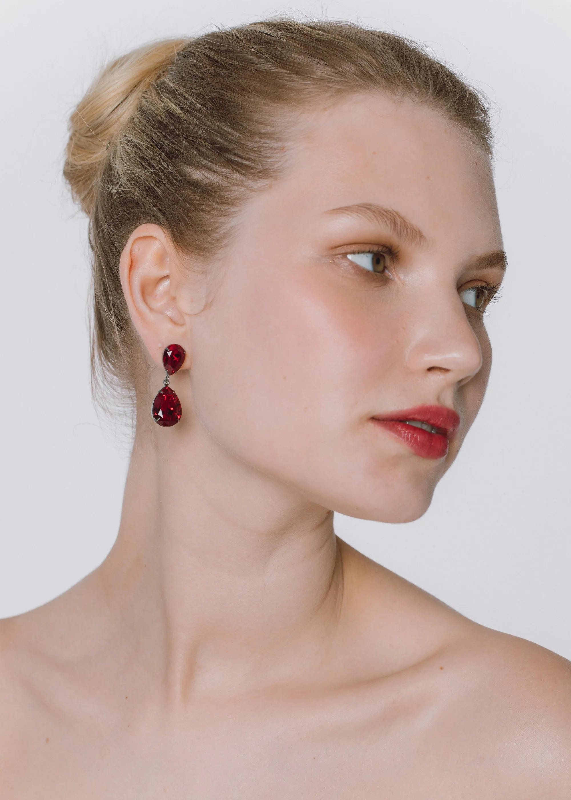 Judy Earrings -- Gunmetal Ruby