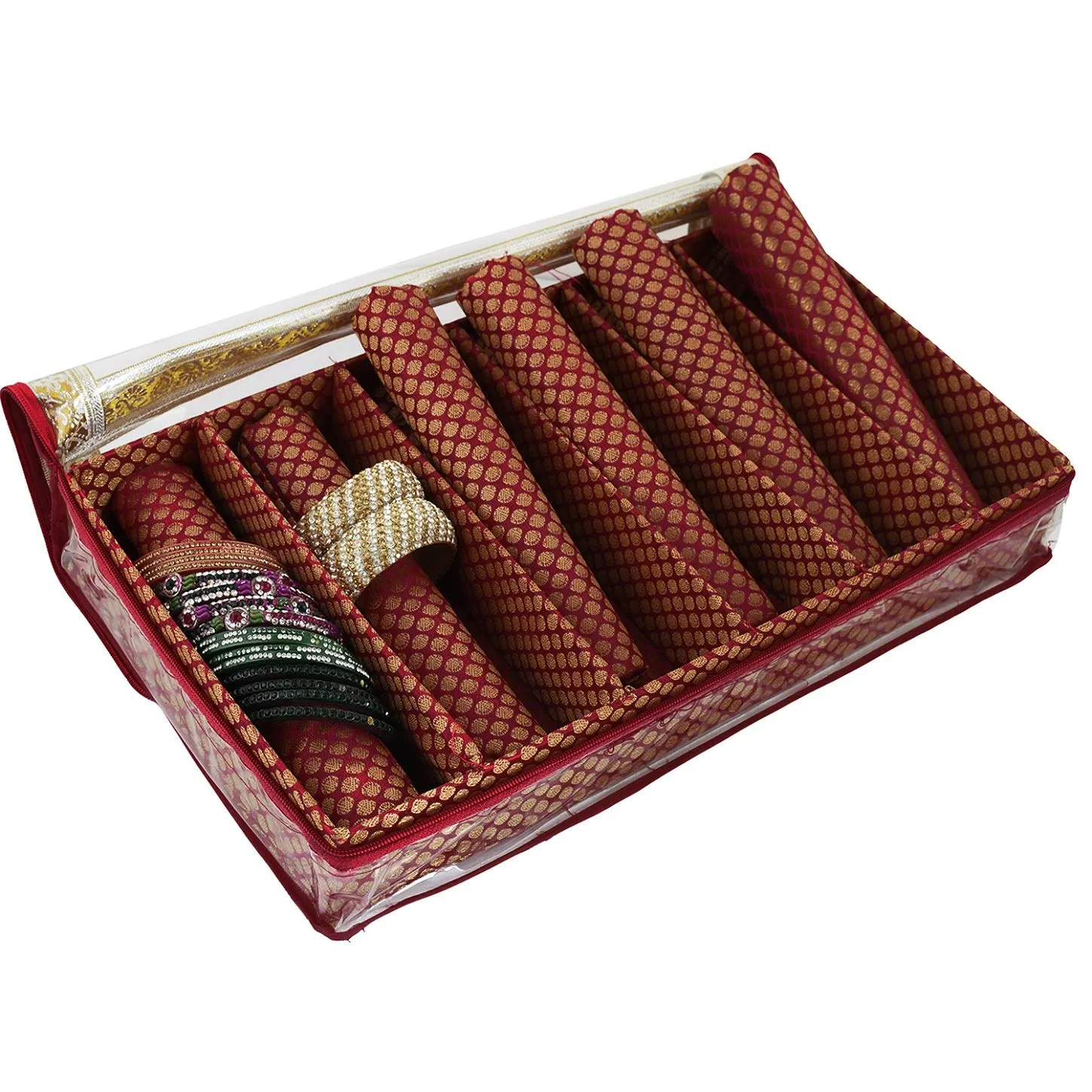 Kuber Industries Exclusive Polka Dots Design Brocade Hardboard 2 Pieces Six Rod Bangle Box (Maroon) -CTLTC38831