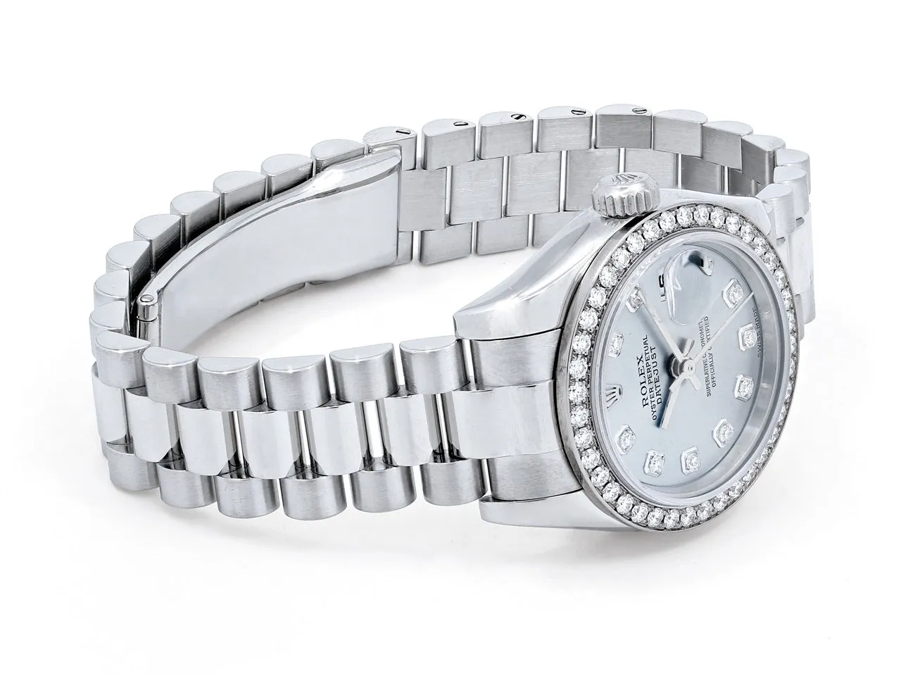Ladies Rolex Datejust Watch, 26 mm, with Custom Diamond Bezel, in Platinum