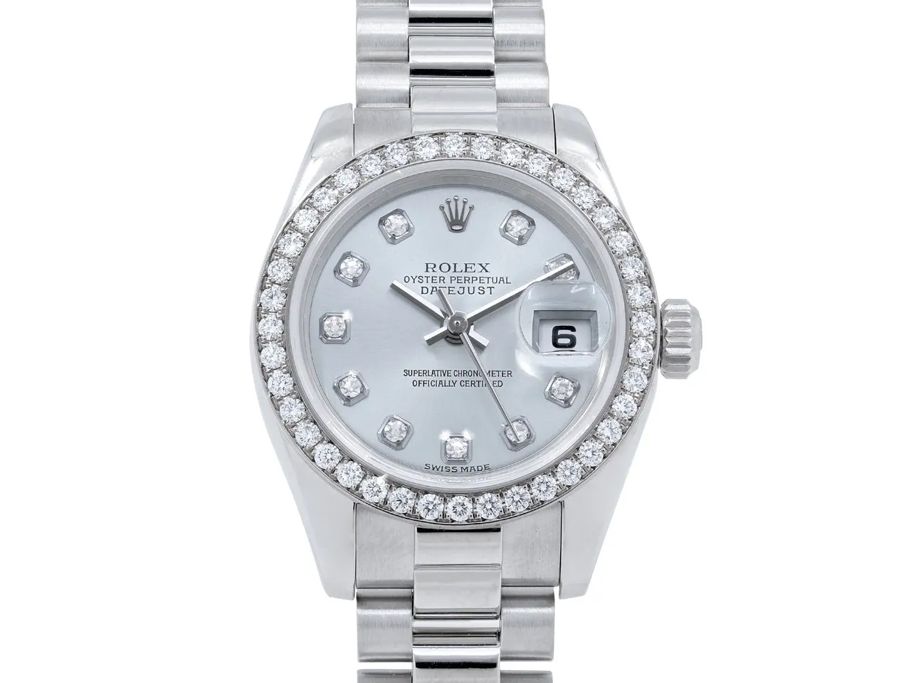 Ladies Rolex Datejust Watch, 26 mm, with Custom Diamond Bezel, in Platinum
