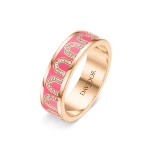 L'Arc de DAVIDOR Ring MM, 18k Rose Gold with Flamant Lacquered Ceramic and Arcade Diamonds