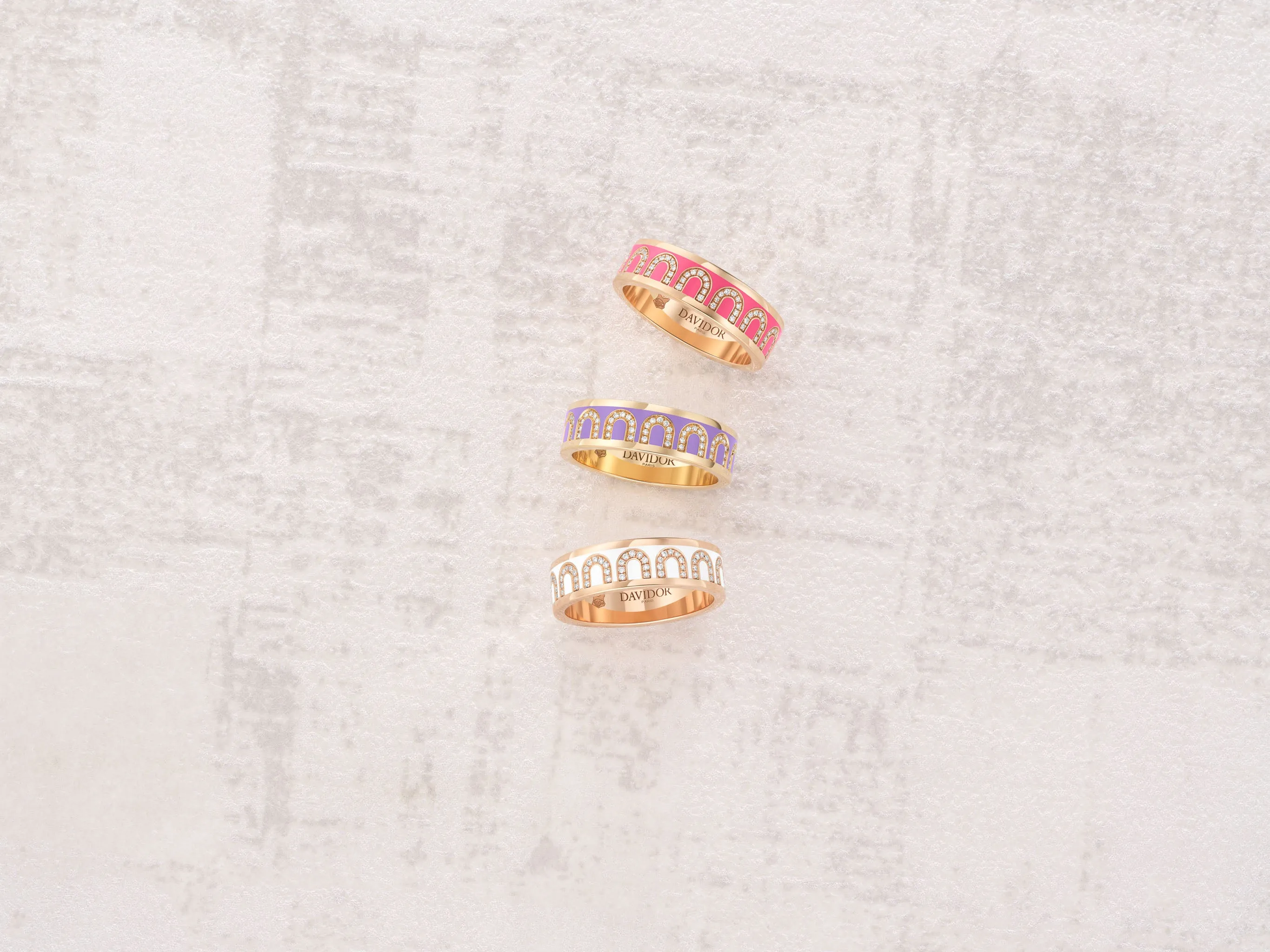 L'Arc de DAVIDOR Ring MM, 18k Rose Gold with Flamant Lacquered Ceramic and Arcade Diamonds
