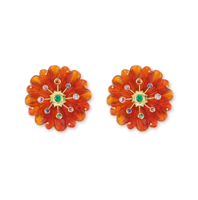 Large Sputnik Wildflower Earrings with Multi-Color Sapphires