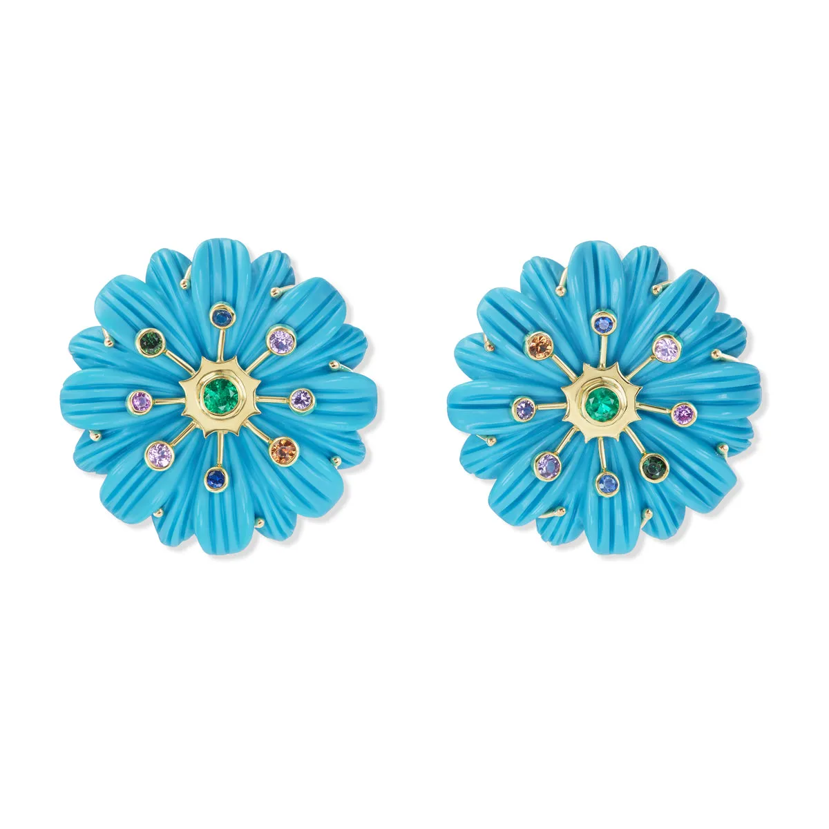 Large Sputnik Wildflower Earrings with Multi-Color Sapphires