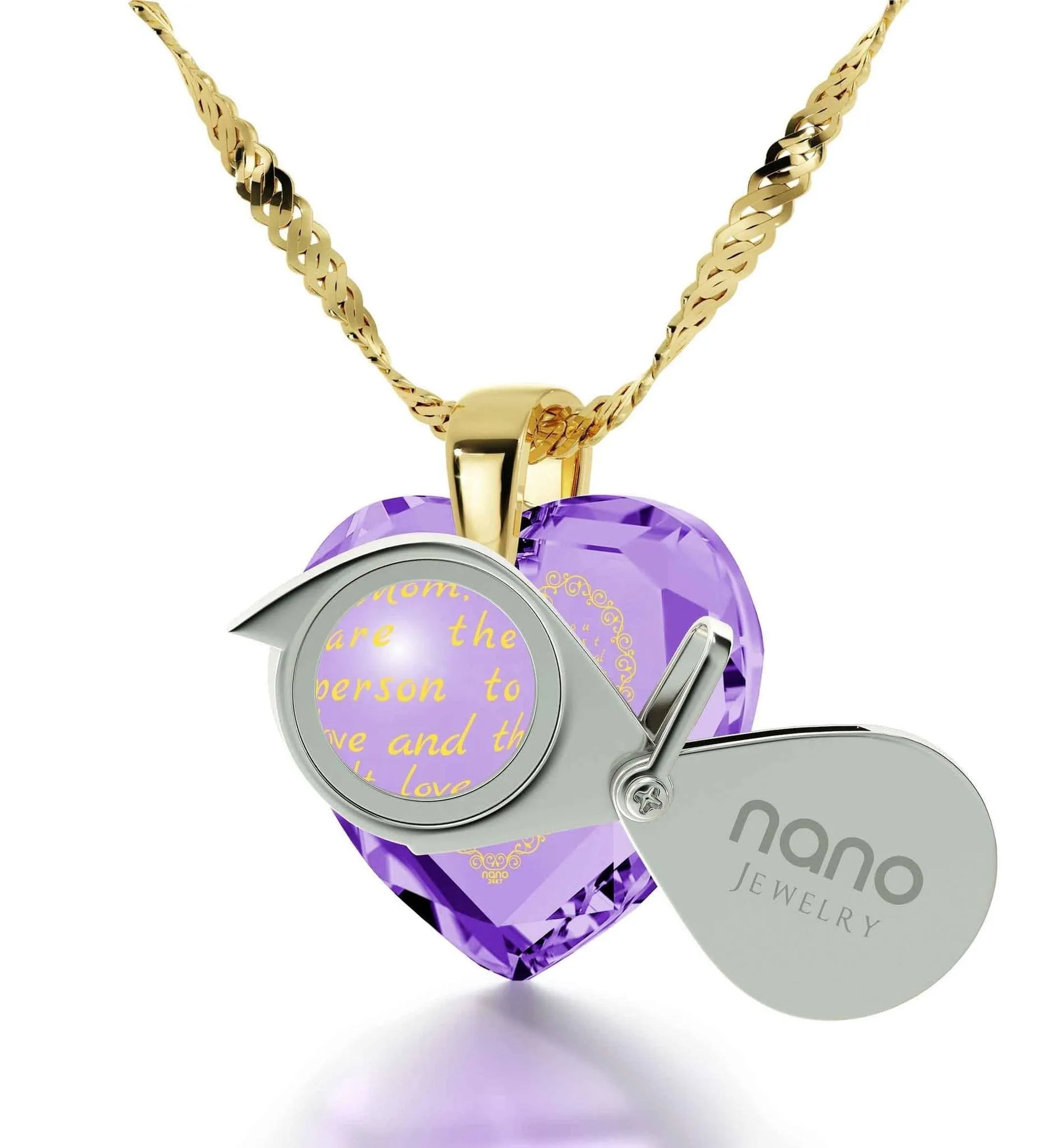 Letter to Mom, Sterling Silver Gold Plated (Vermeil) Necklace, Zirconia