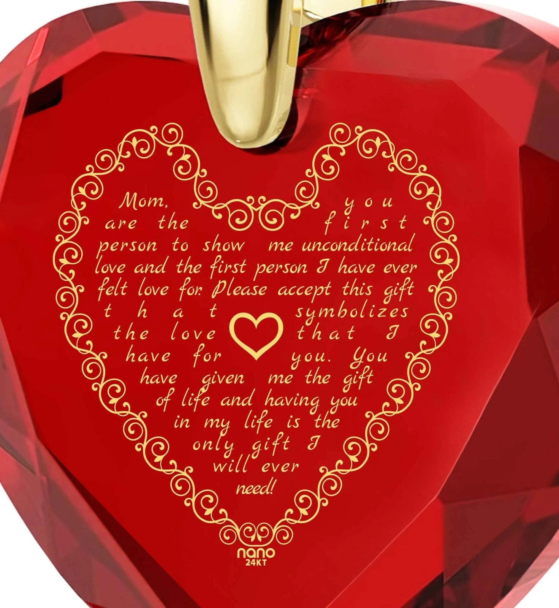 Letter to Mom, Sterling Silver Gold Plated (Vermeil) Necklace, Zirconia
