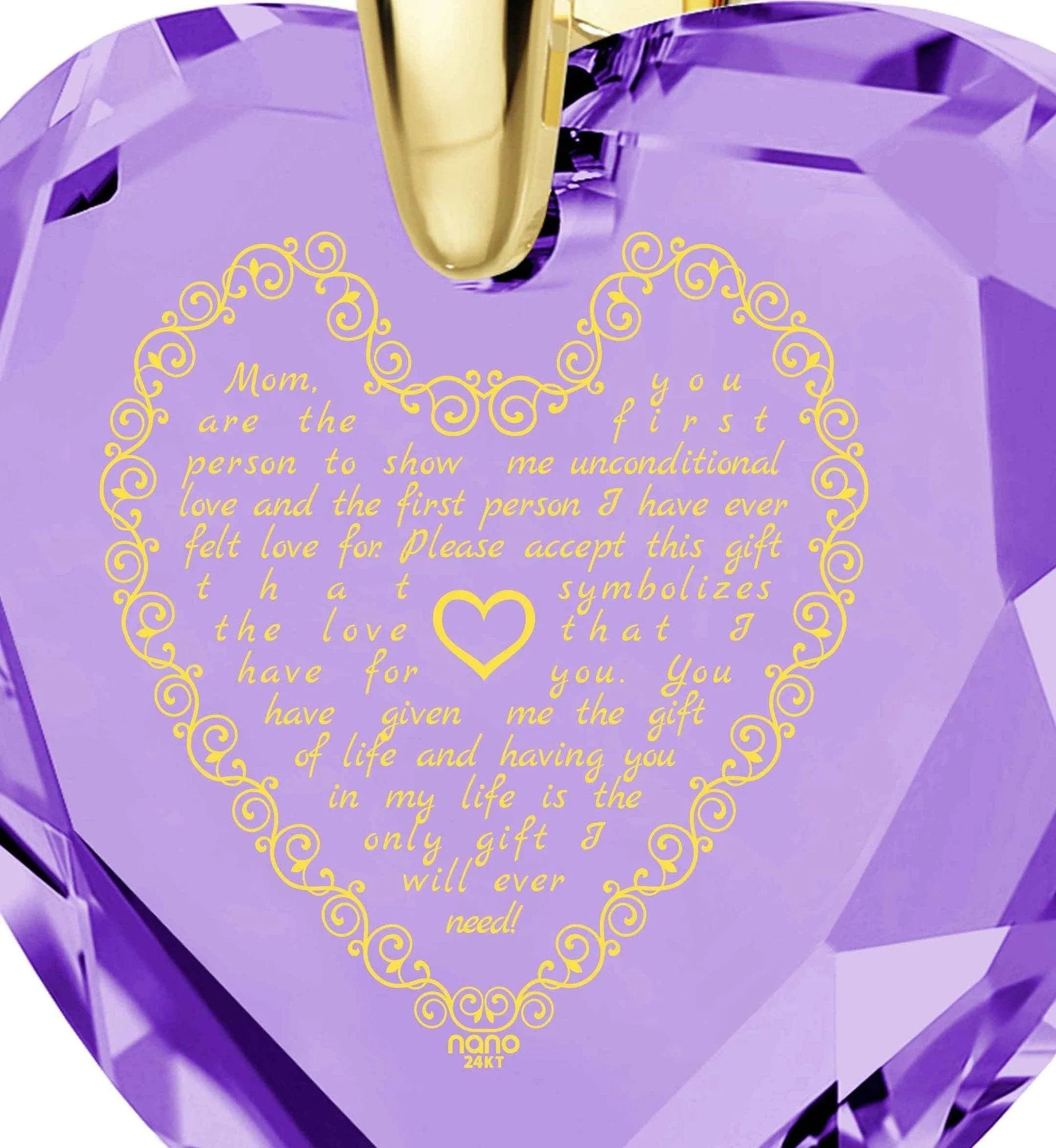 Letter to Mom, Sterling Silver Gold Plated (Vermeil) Necklace, Zirconia