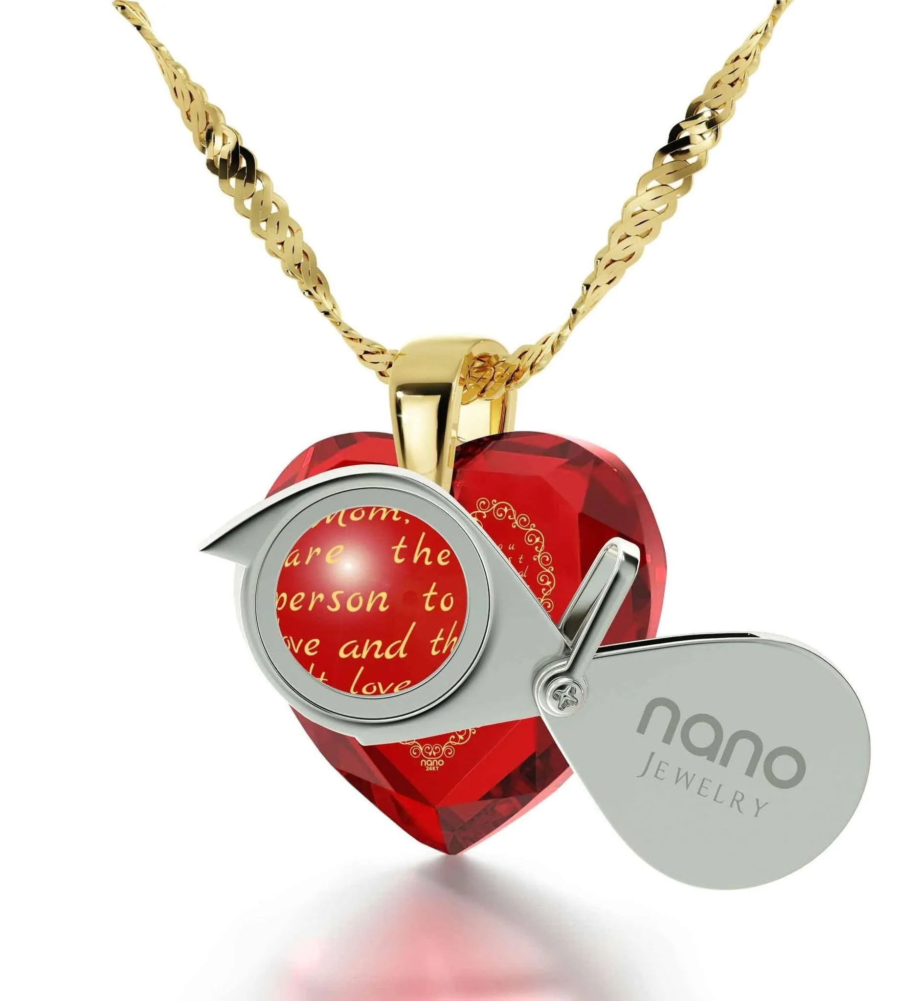 Letter to Mom, Sterling Silver Gold Plated (Vermeil) Necklace, Zirconia