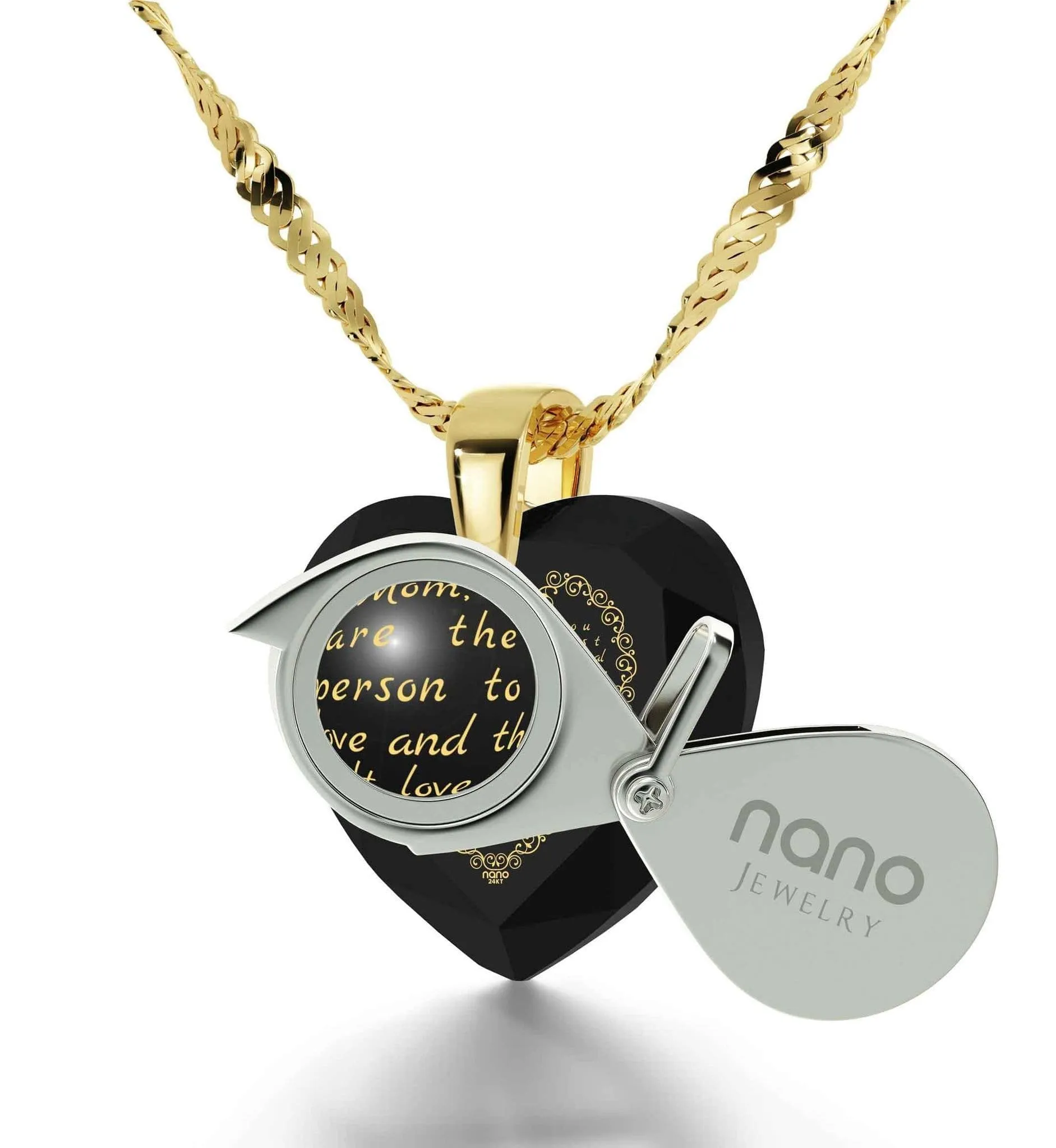 Letter to Mom, Sterling Silver Gold Plated (Vermeil) Necklace, Zirconia