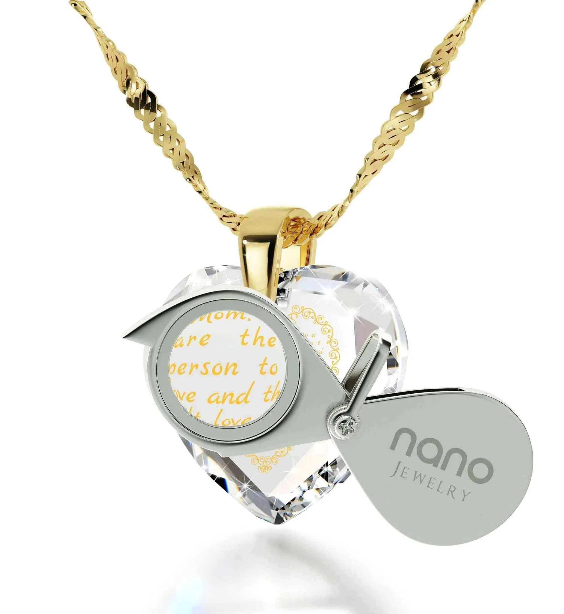 Letter to Mom, Sterling Silver Gold Plated (Vermeil) Necklace, Zirconia