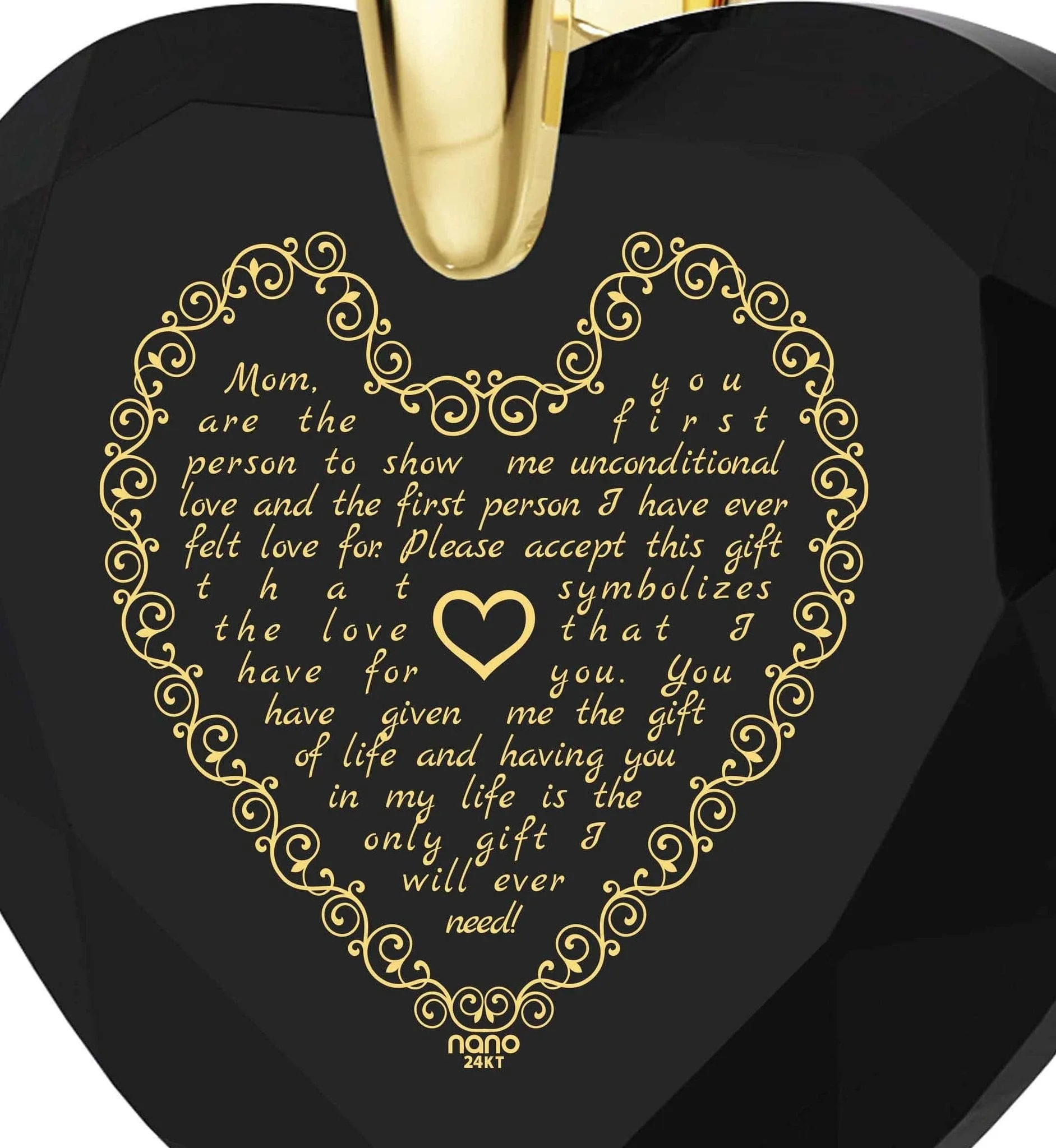 Letter to Mom, Sterling Silver Gold Plated (Vermeil) Necklace, Zirconia