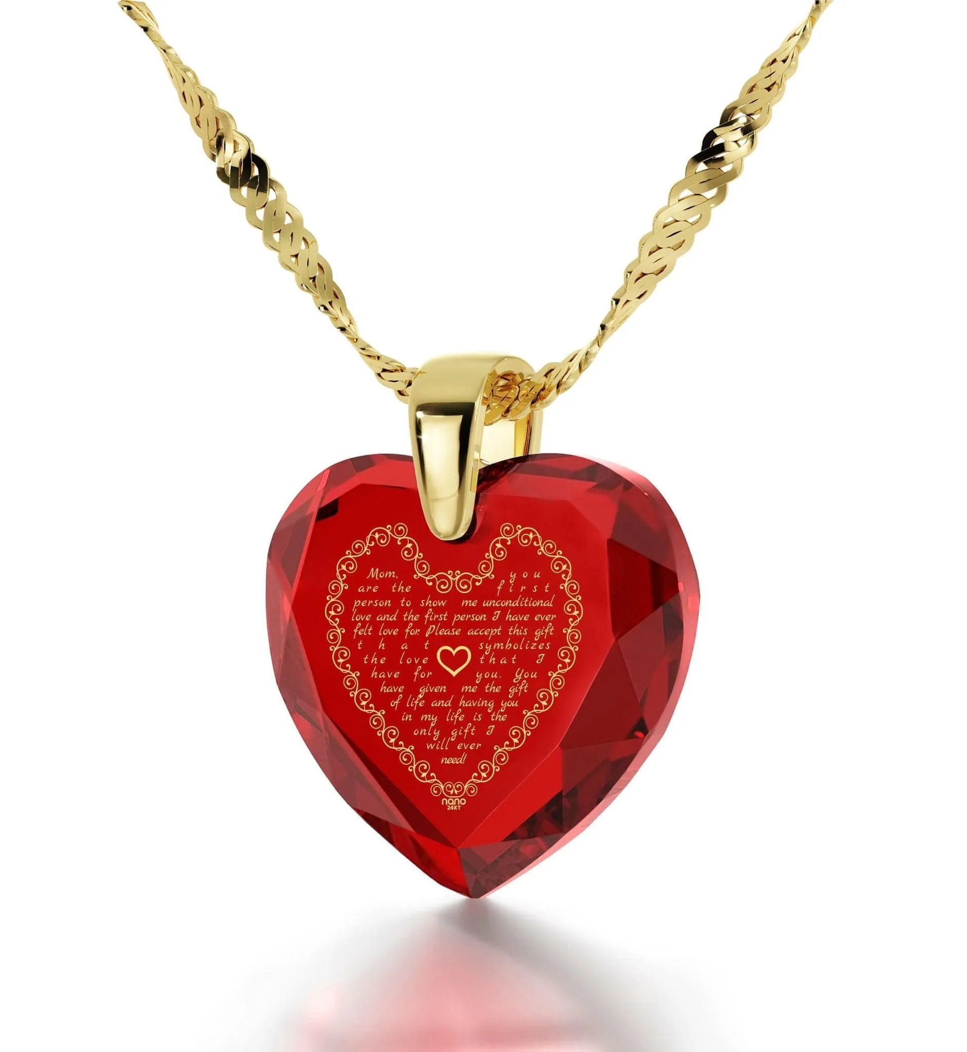Letter to Mom, Sterling Silver Gold Plated (Vermeil) Necklace, Zirconia