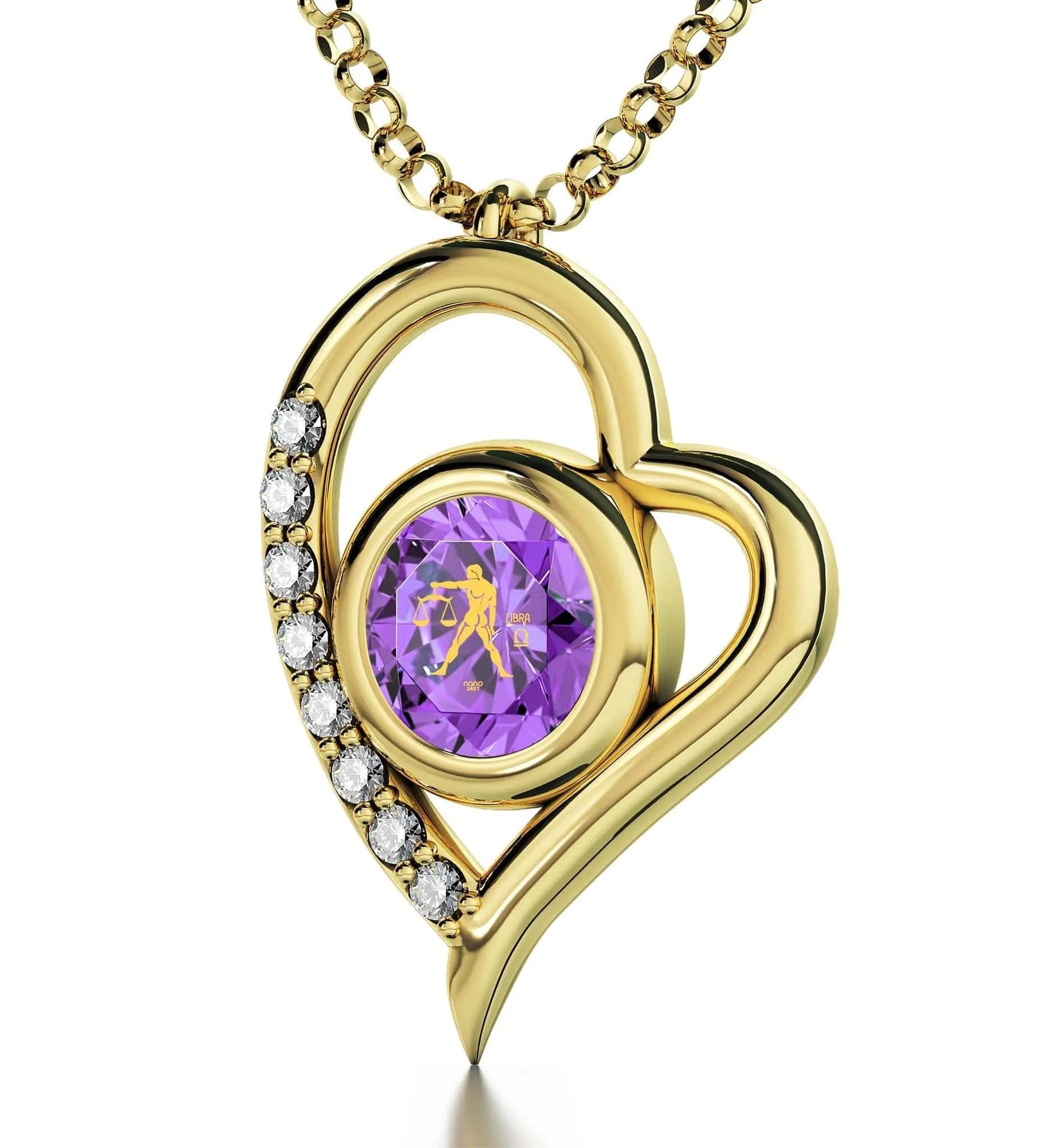 Libra Sign, 14k Gold Diamonds Necklace, Swarovski