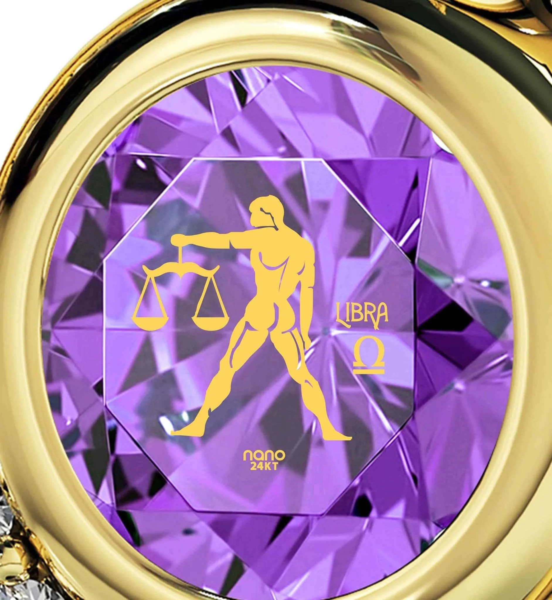 Libra Sign, 14k Gold Diamonds Necklace, Swarovski